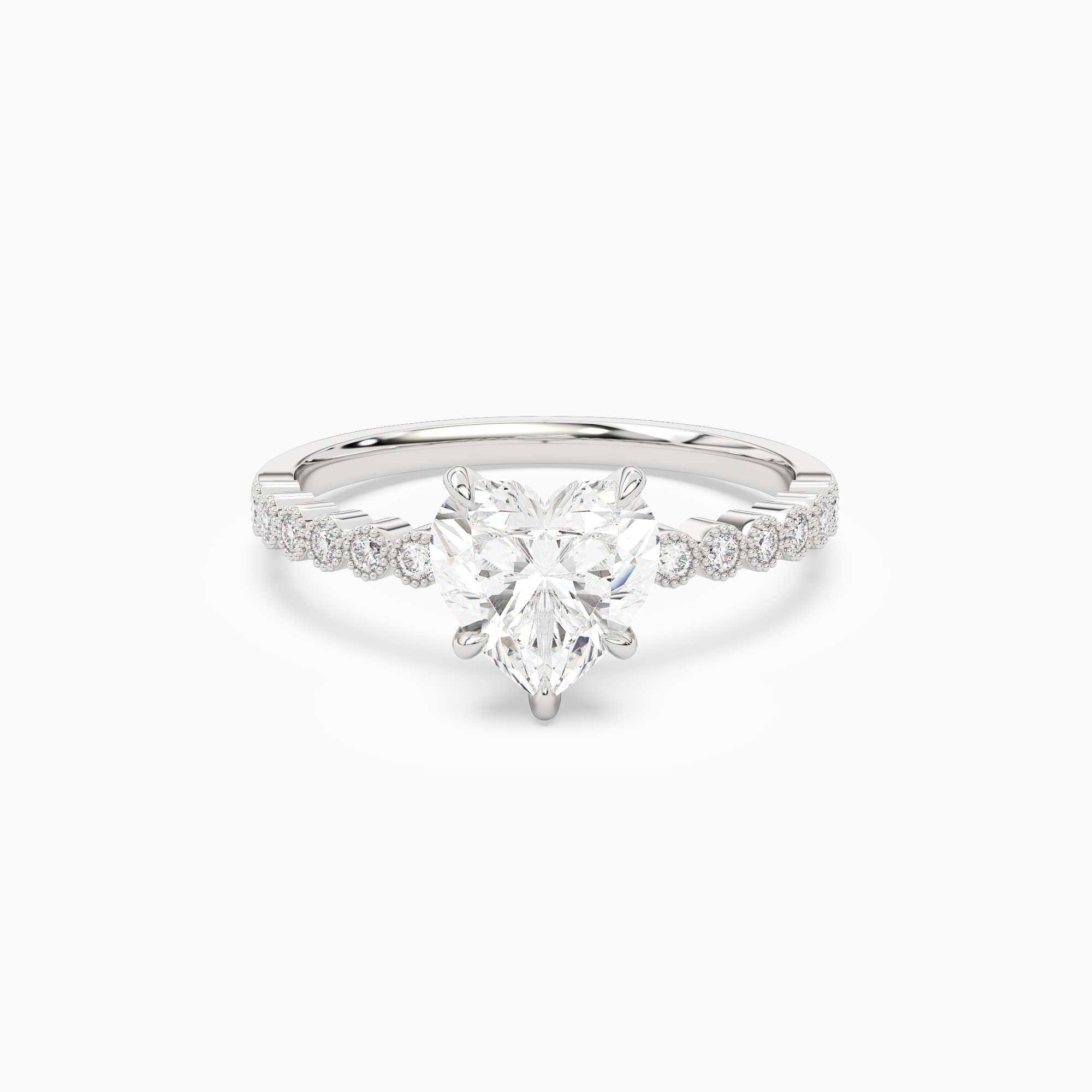 Heart Accent Shoulder Solitaire in 18K White Gold main white