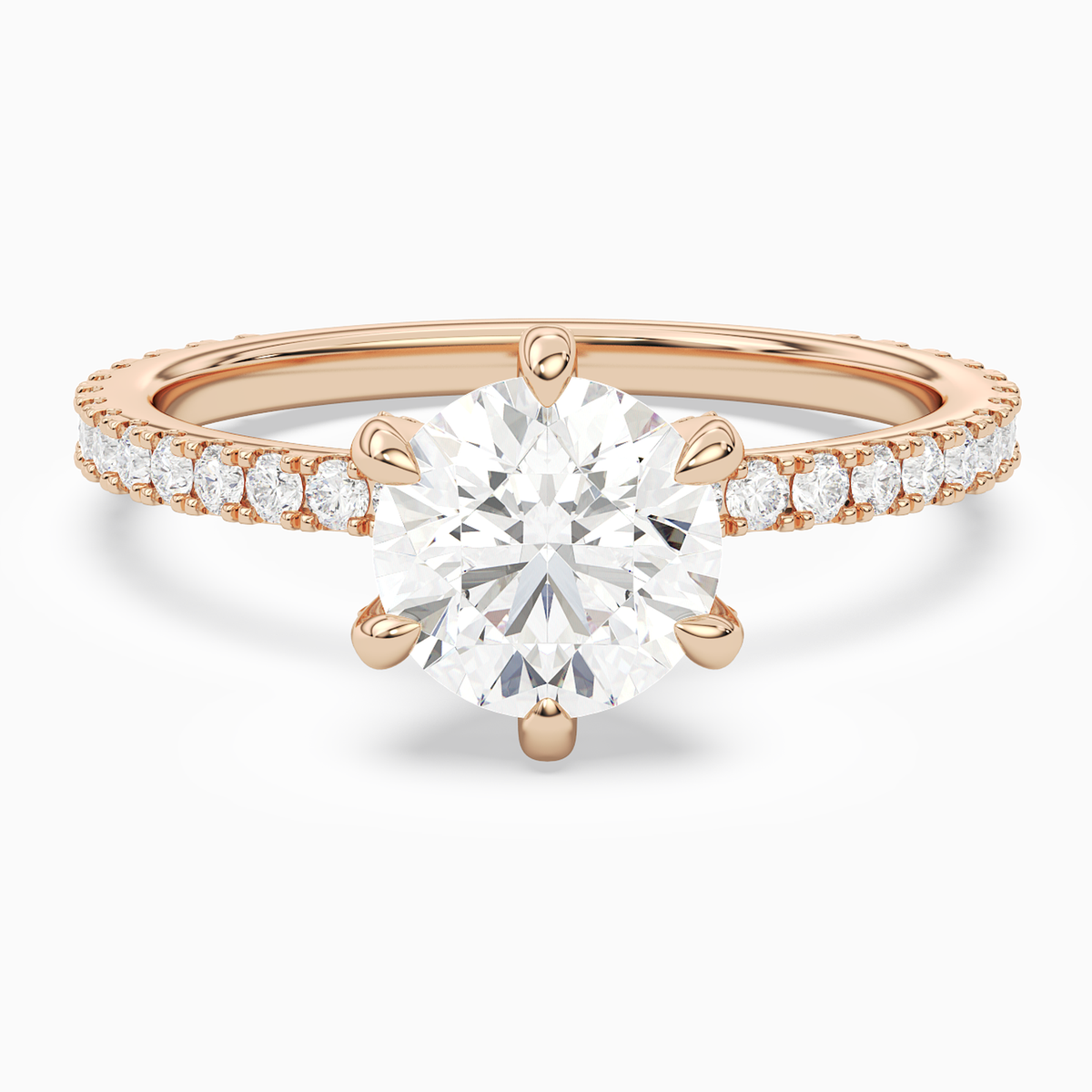 Round Hidden Halo Accent Six-Prong Pavé in 14K Rose Gold main white