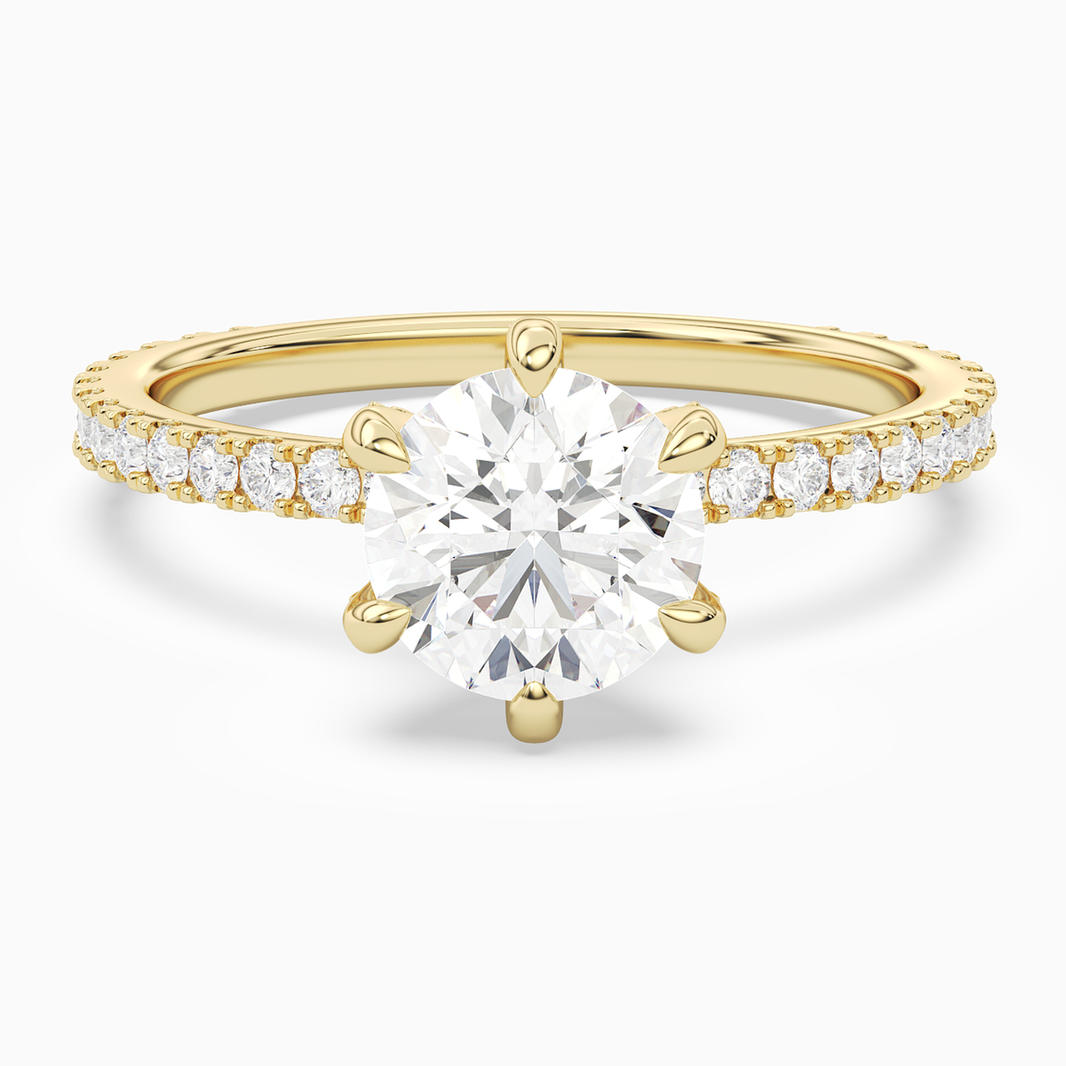 Round Hidden Halo Accent Six-Prong Pavé in 14K Yellow Gold main white