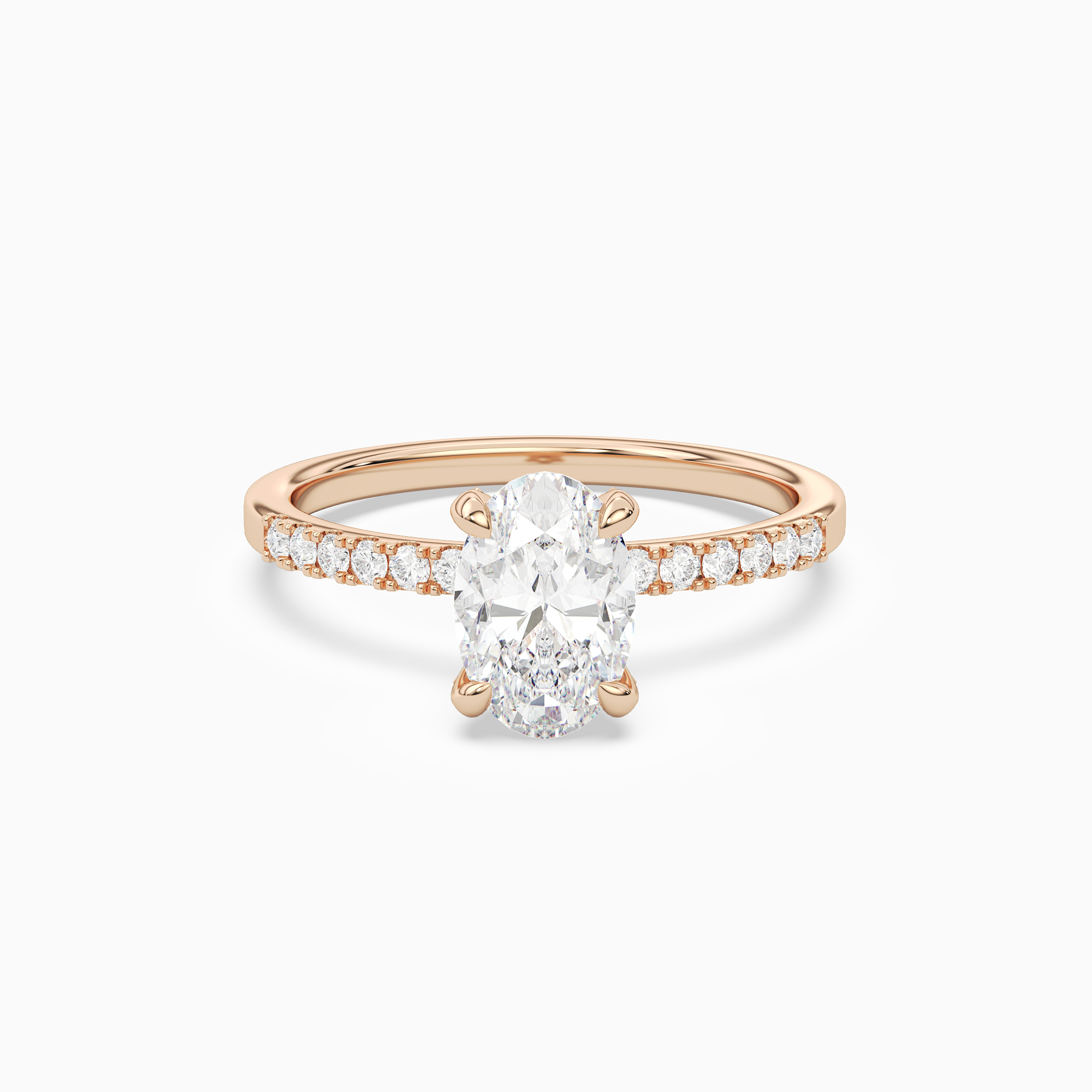 Oval Hidden Halo Accent Petite Pavé in 14K Rose Gold main white