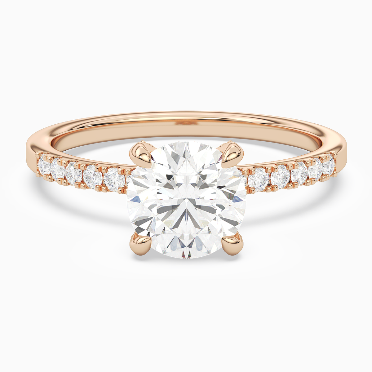 Round Hidden Halo Accent Petite Pavé in 14K Rose Gold main white
