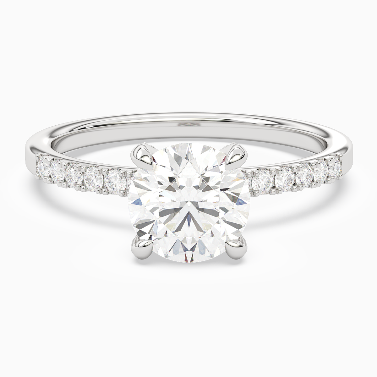 Round Hidden Halo Accent Petite Pavé in 18K White Gold main white