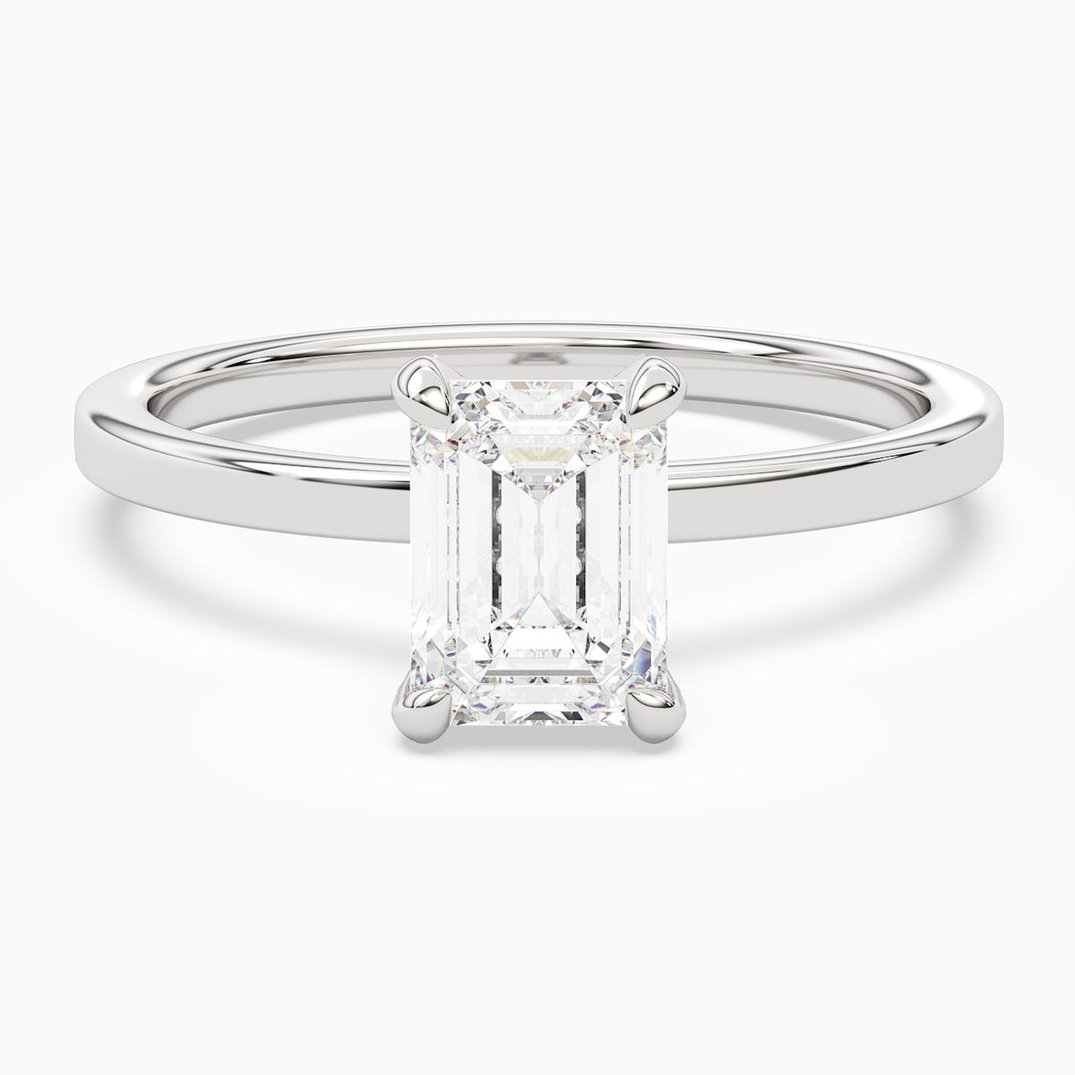 Emerald Hidden Halo Accent Plain in 14K White Gold main white