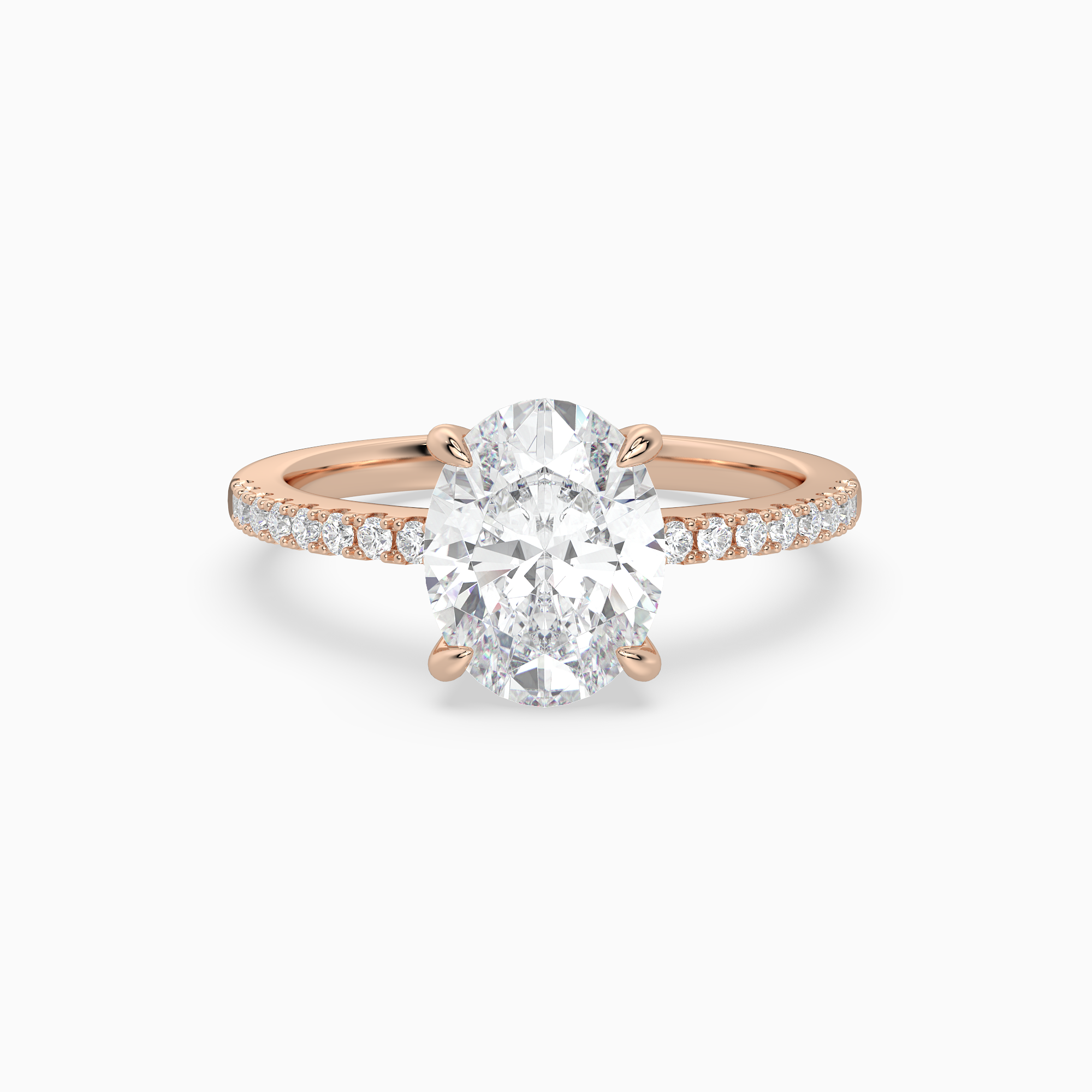 Oval Classic Basket Pavé Solitaire in 14K Rose Gold main white