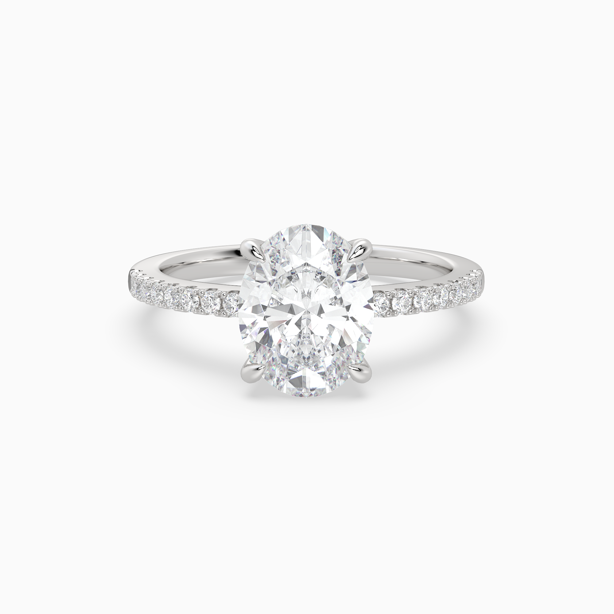 Oval Classic Basket Pavé Solitaire in 18K White Gold main white