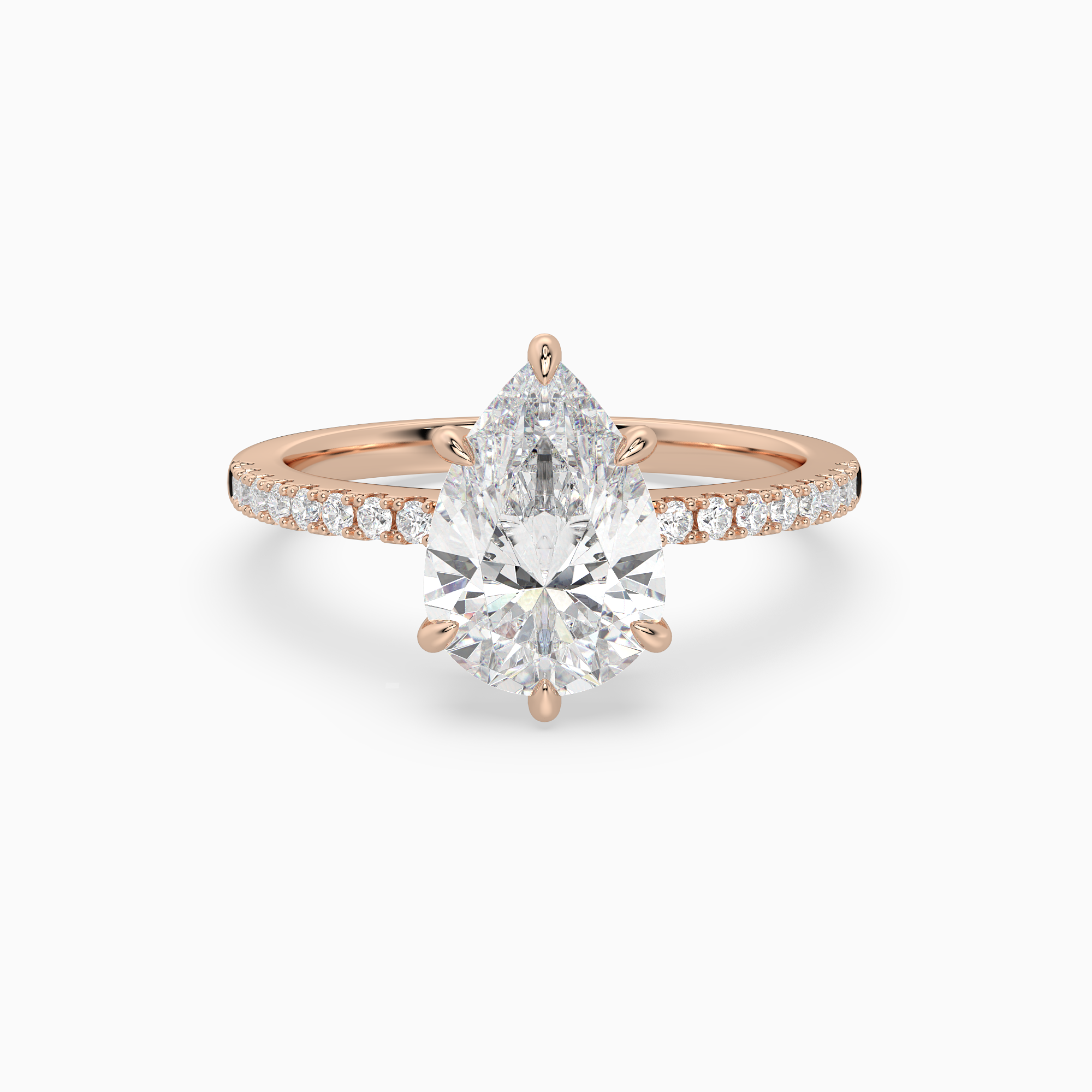 Pear Classic Basket Pavé Solitaire in 14K Rose Gold main white