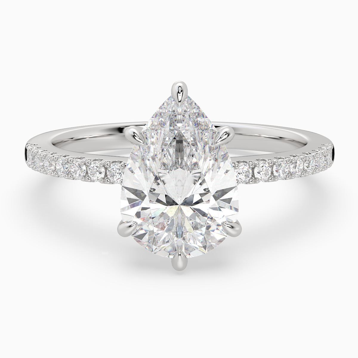 Pear Classic Basket Pavé Solitaire in 14K White Gold main white