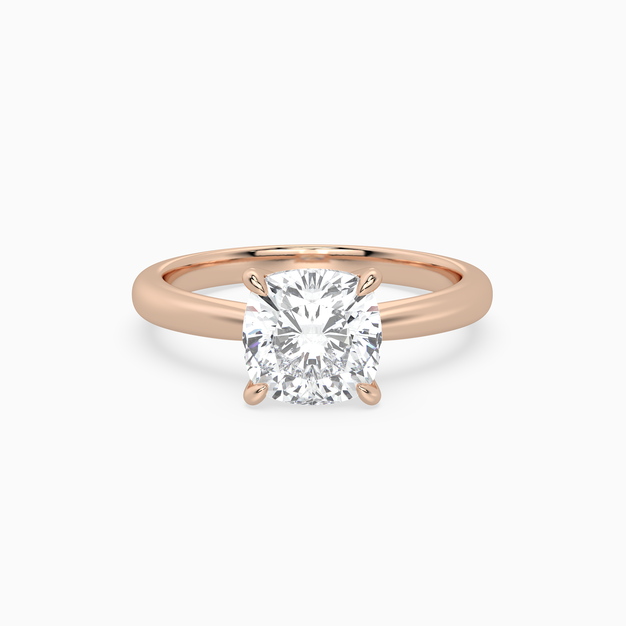 Cushion Classic Basket Plain Solitaire in 14K Rose Gold main white