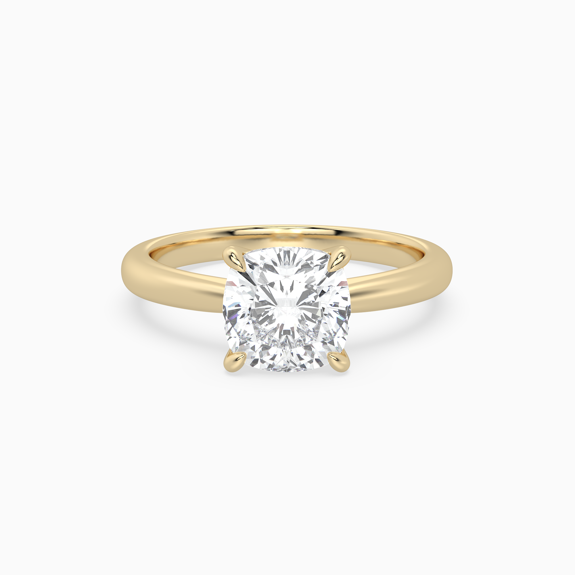 Cushion Classic Basket Plain Solitaire in 14K Yellow Gold main white