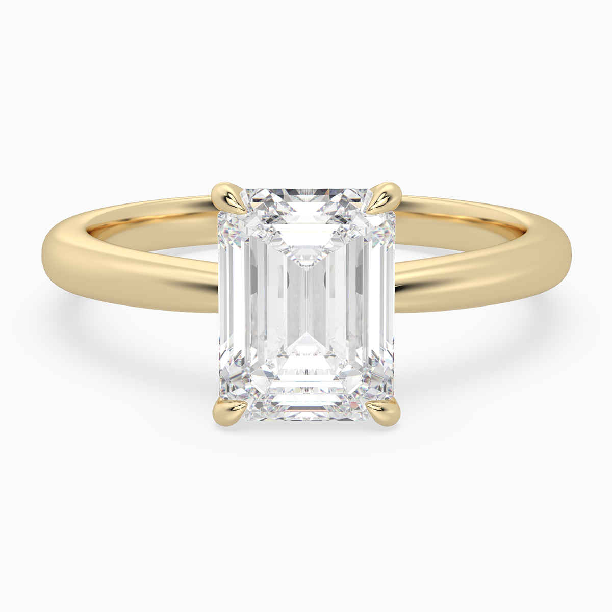 Emerald Classic Basket Plain Solitaire in 14K Yellow Gold main white