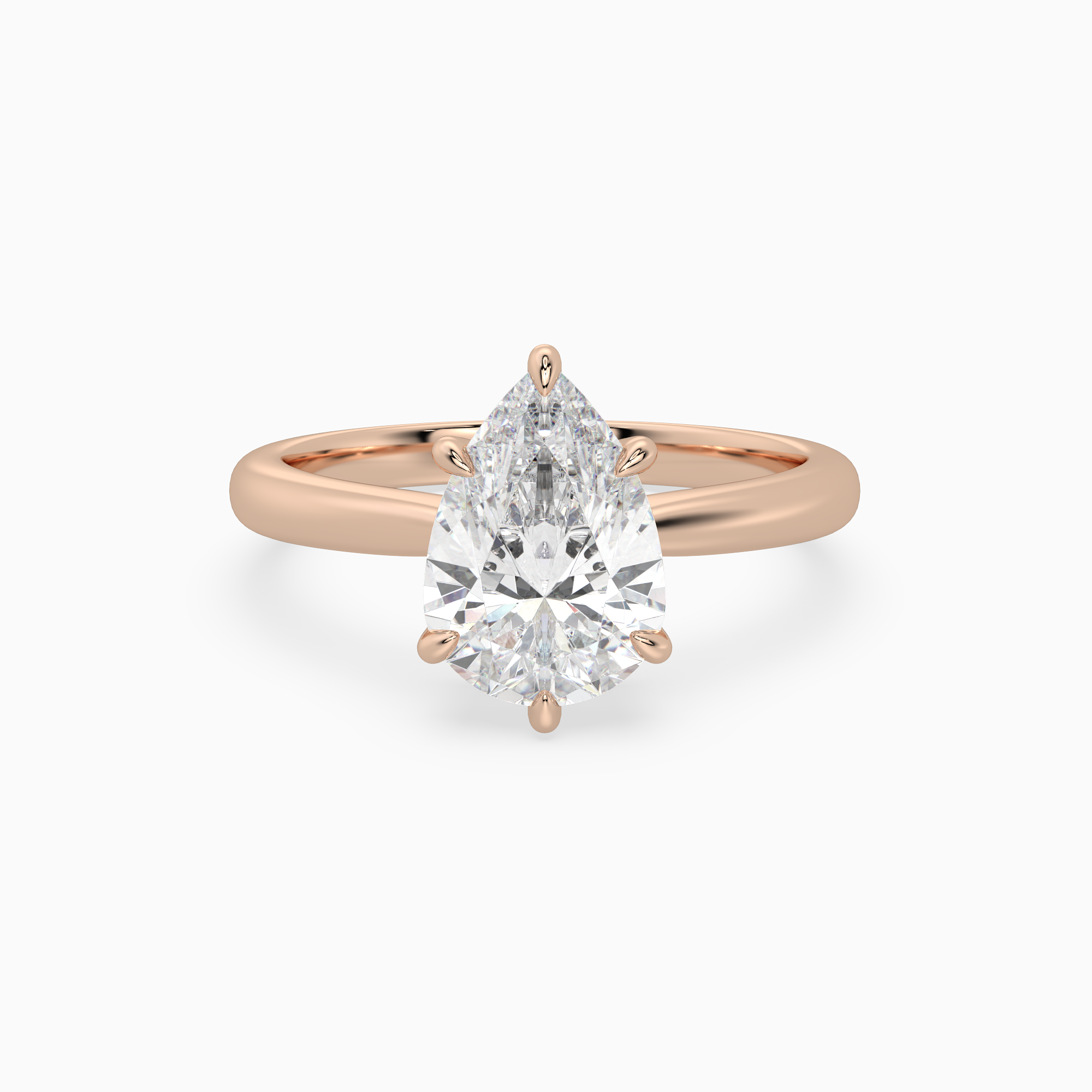 Pear Classic Basket Plain Solitaire in 14K Rose Gold main white