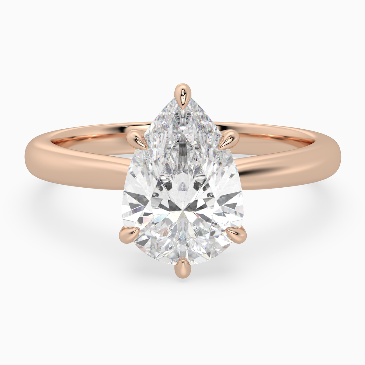 Pear Classic Basket Plain Solitaire in 14K Rose Gold main white