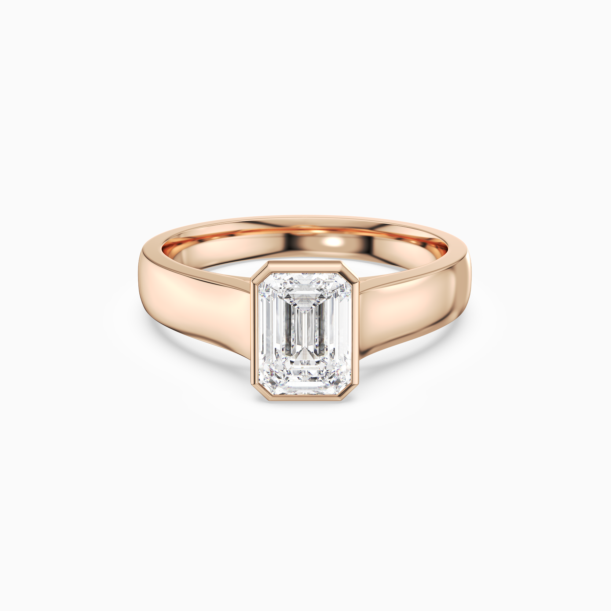 Emerald Wide Tapered Bezel Solitaire in 14K Rose Gold main white