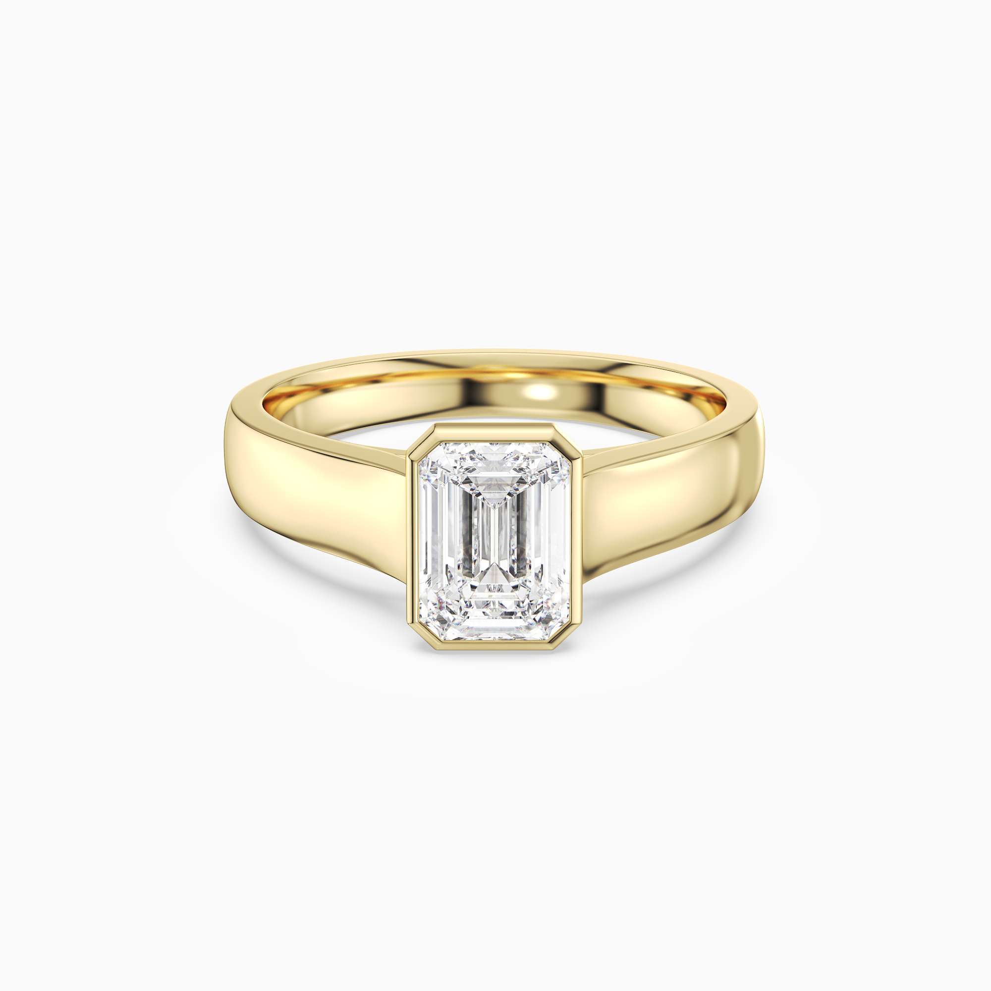 Emerald Wide Tapered Bezel Solitaire in 18K Yellow Gold main white