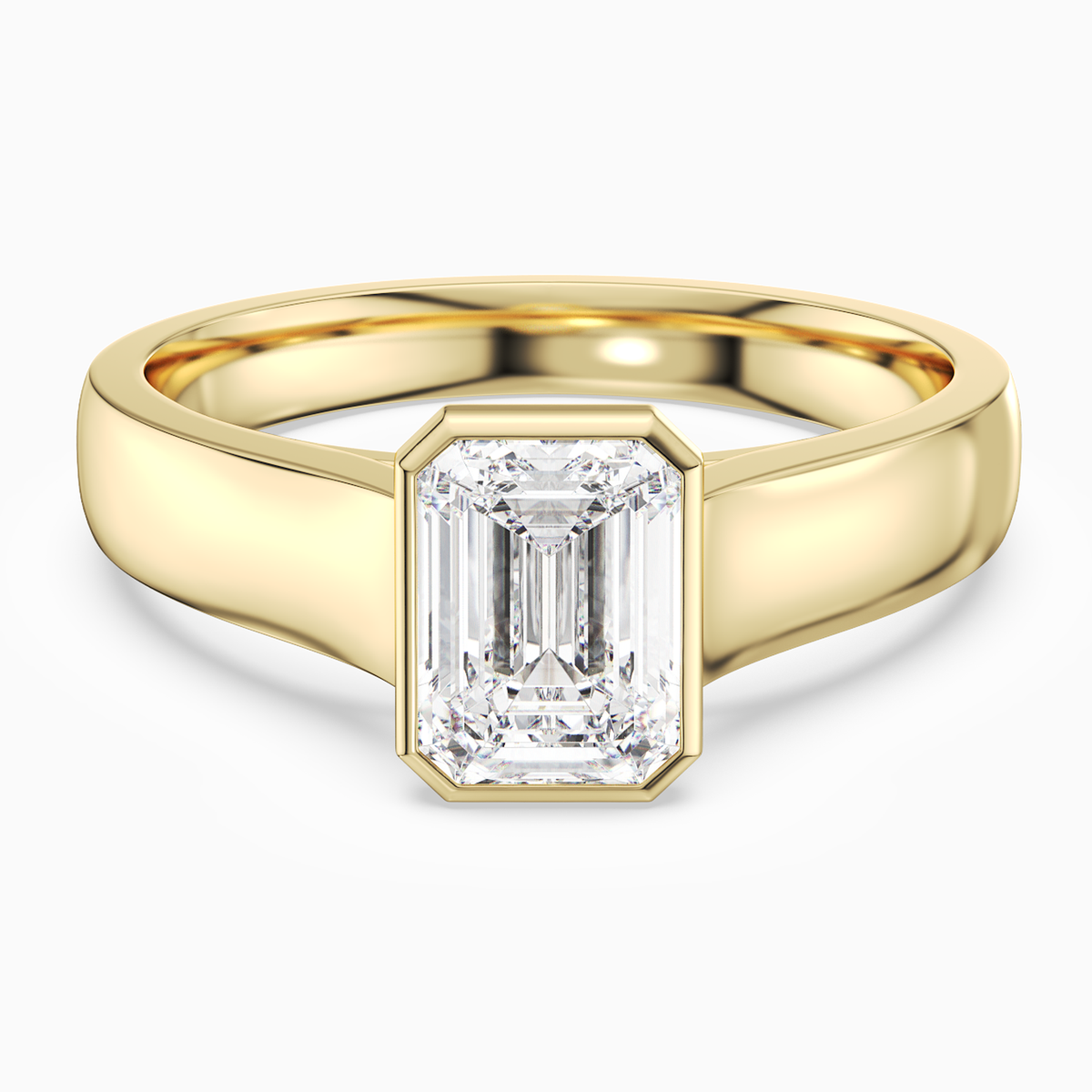 Emerald Wide Tapered Bezel Solitaire in 18K Yellow Gold main white