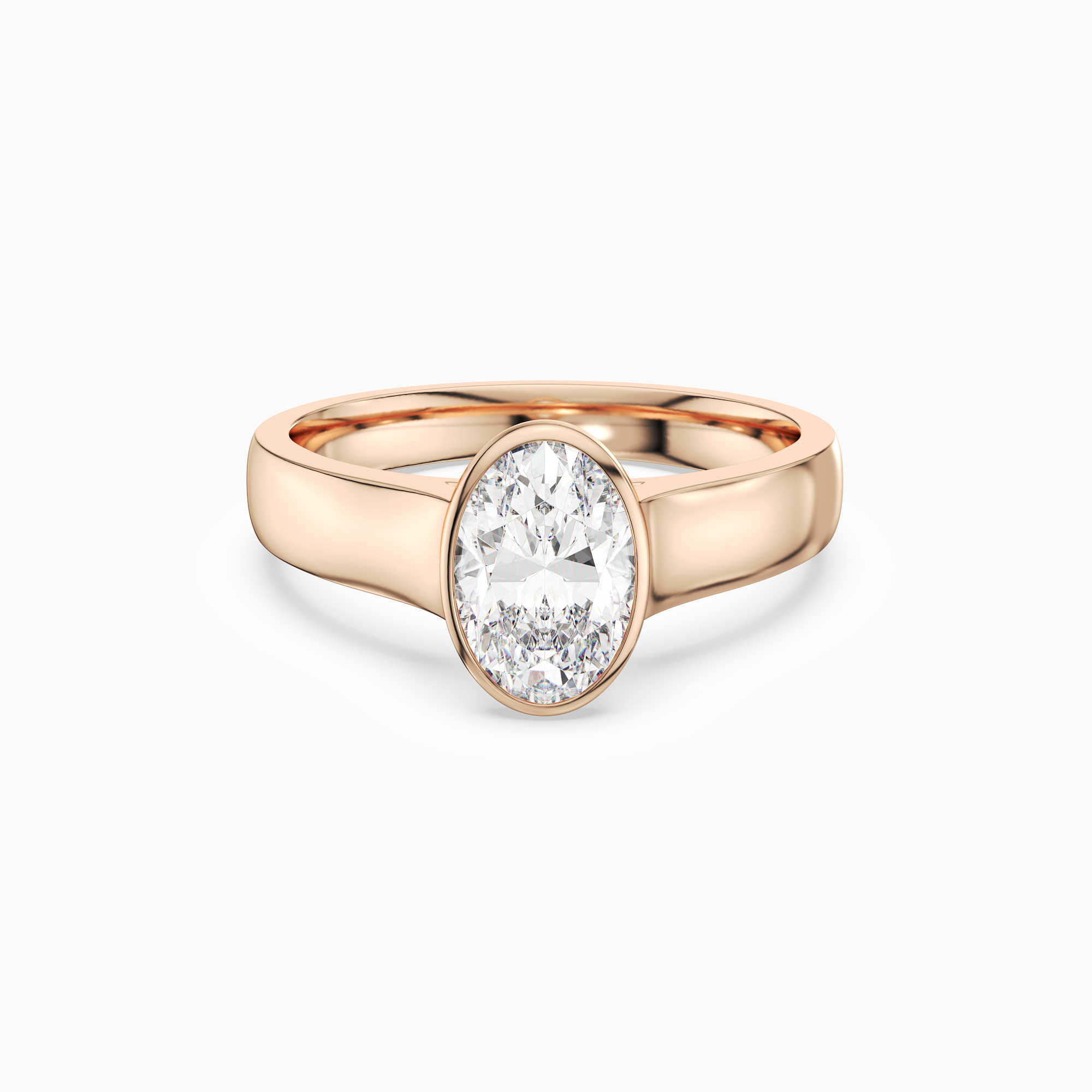 Oval Wide Tapered Bezel Solitaire in 14K Rose Gold main white