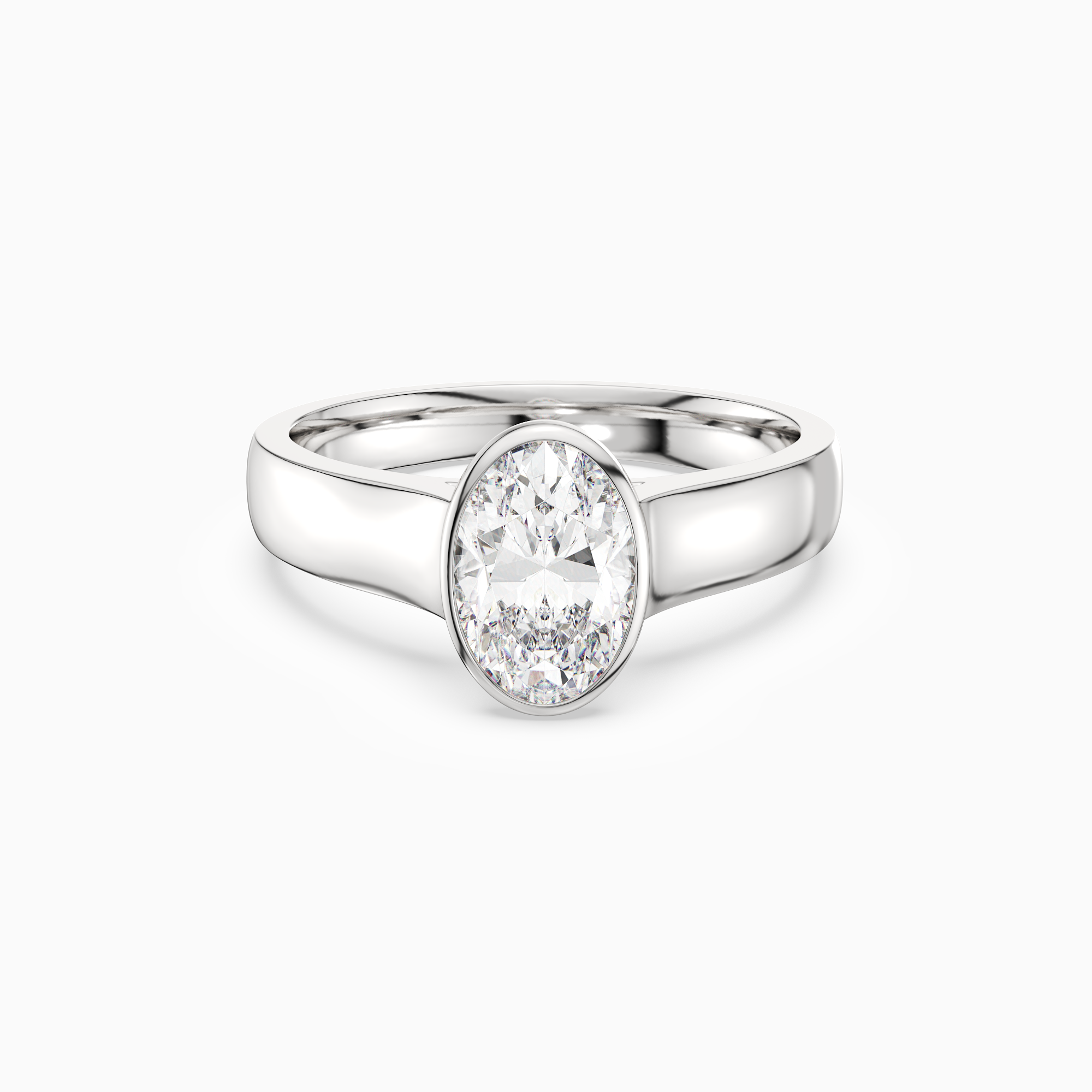 Oval Wide Tapered Bezel Solitaire in 18K White Gold main white