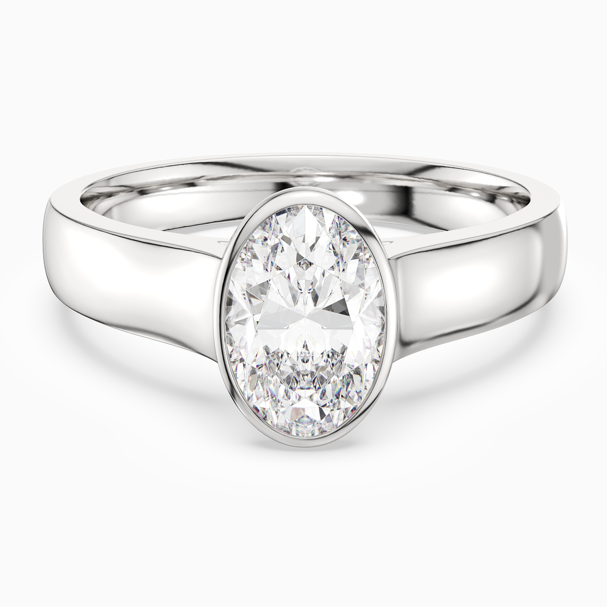 Oval Wide Tapered Bezel Solitaire in Platinum main white