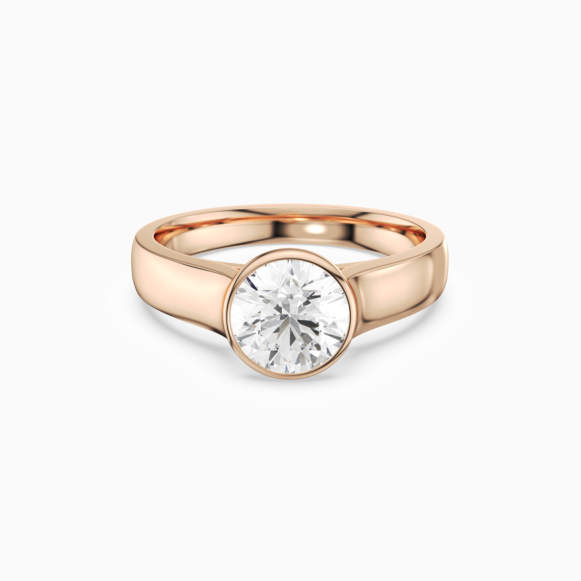 Round Wide Tapered Bezel Solitaire in 14K Rose Gold main white