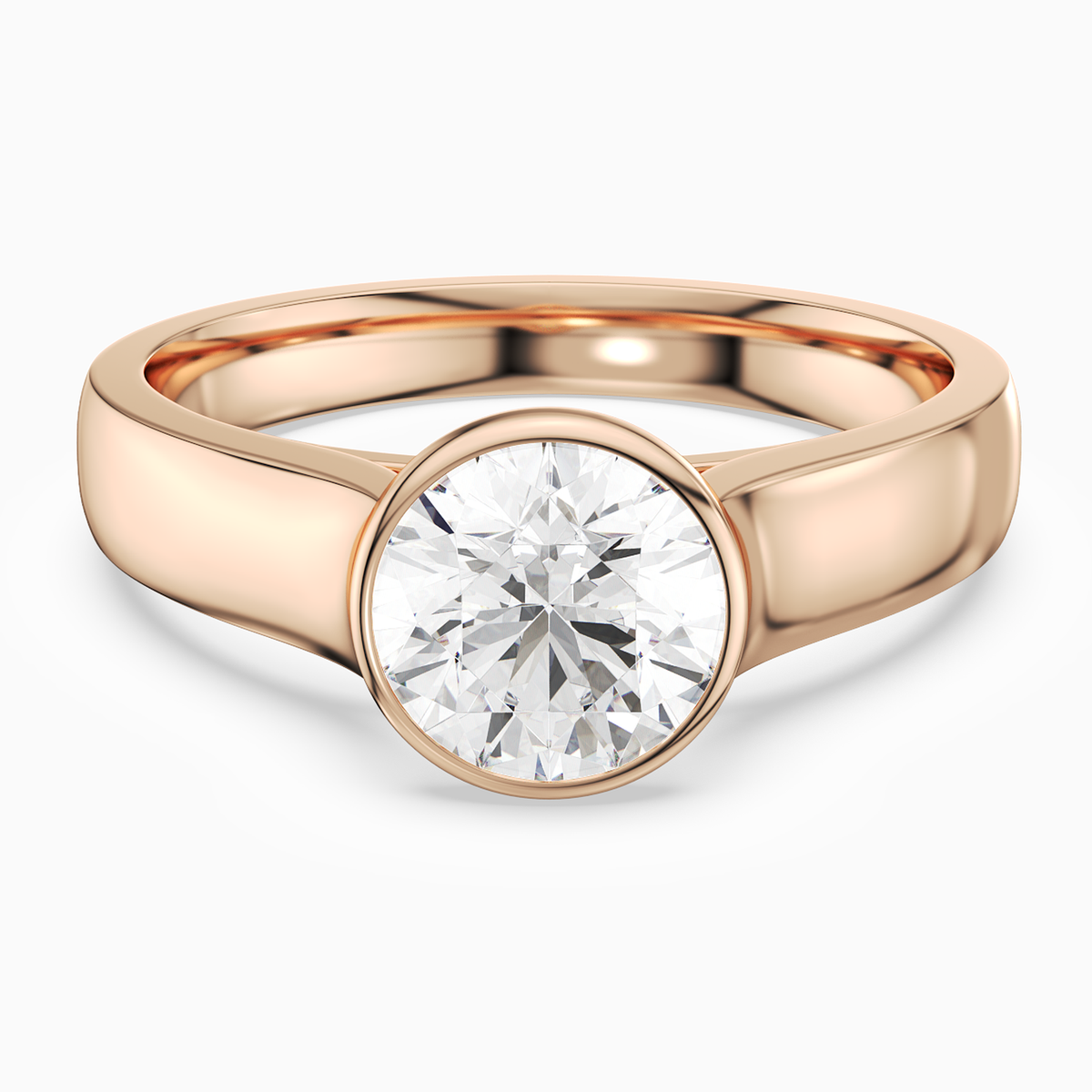 Round Wide Tapered Bezel Solitaire in 14K Rose Gold main white