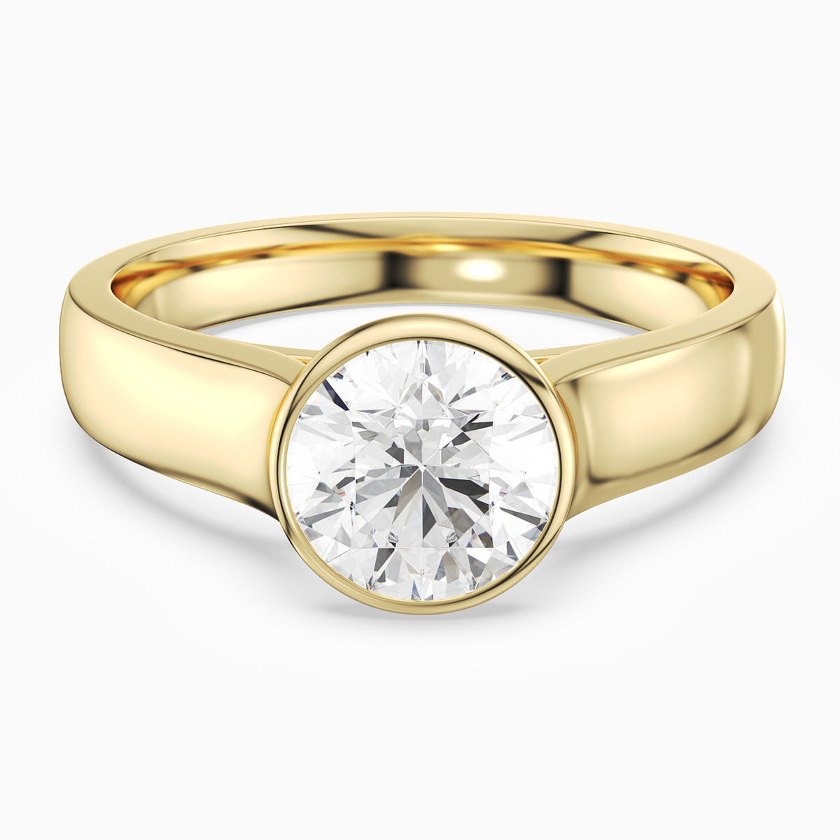 Round Wide Tapered Bezel Solitaire in 14K Yellow Gold main white