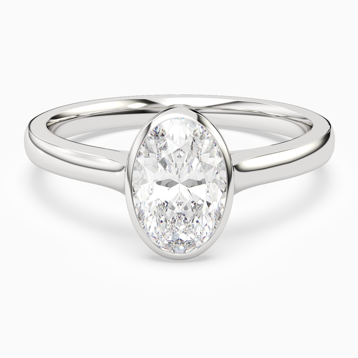 Oval Medium Tapered Bezel Solitaire in 14K White Gold main white