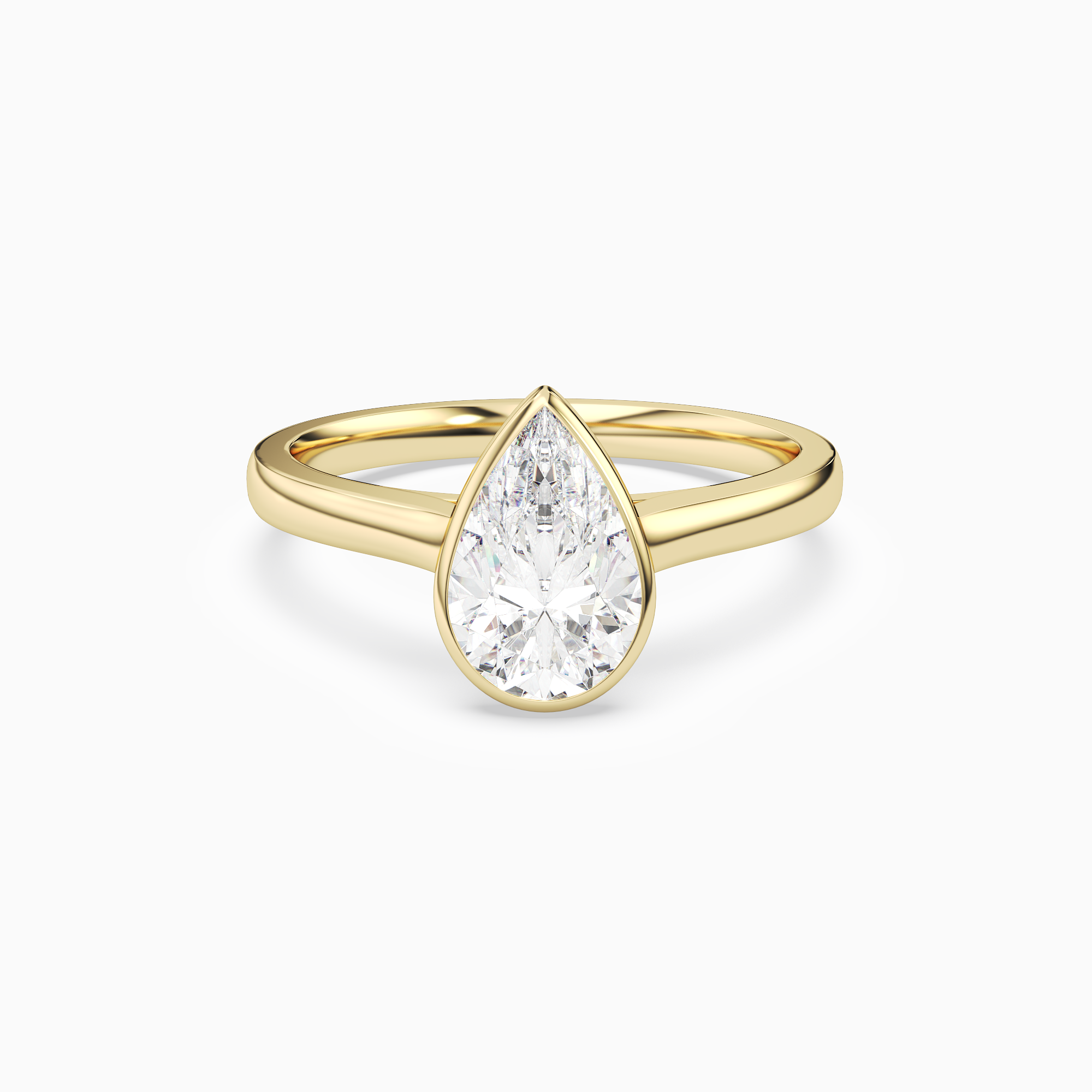 Pear Medium Tapered Bezel Solitaire in 18K Yellow Gold main white