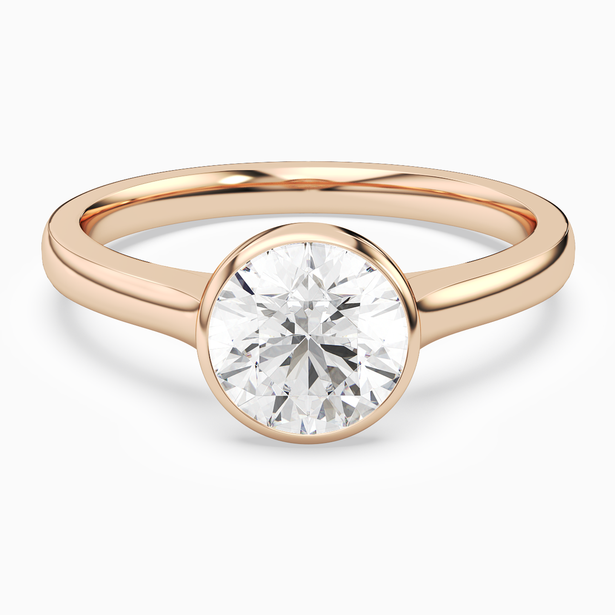 Round Medium Tapered Bezel Solitaire in 14K Rose Gold main white