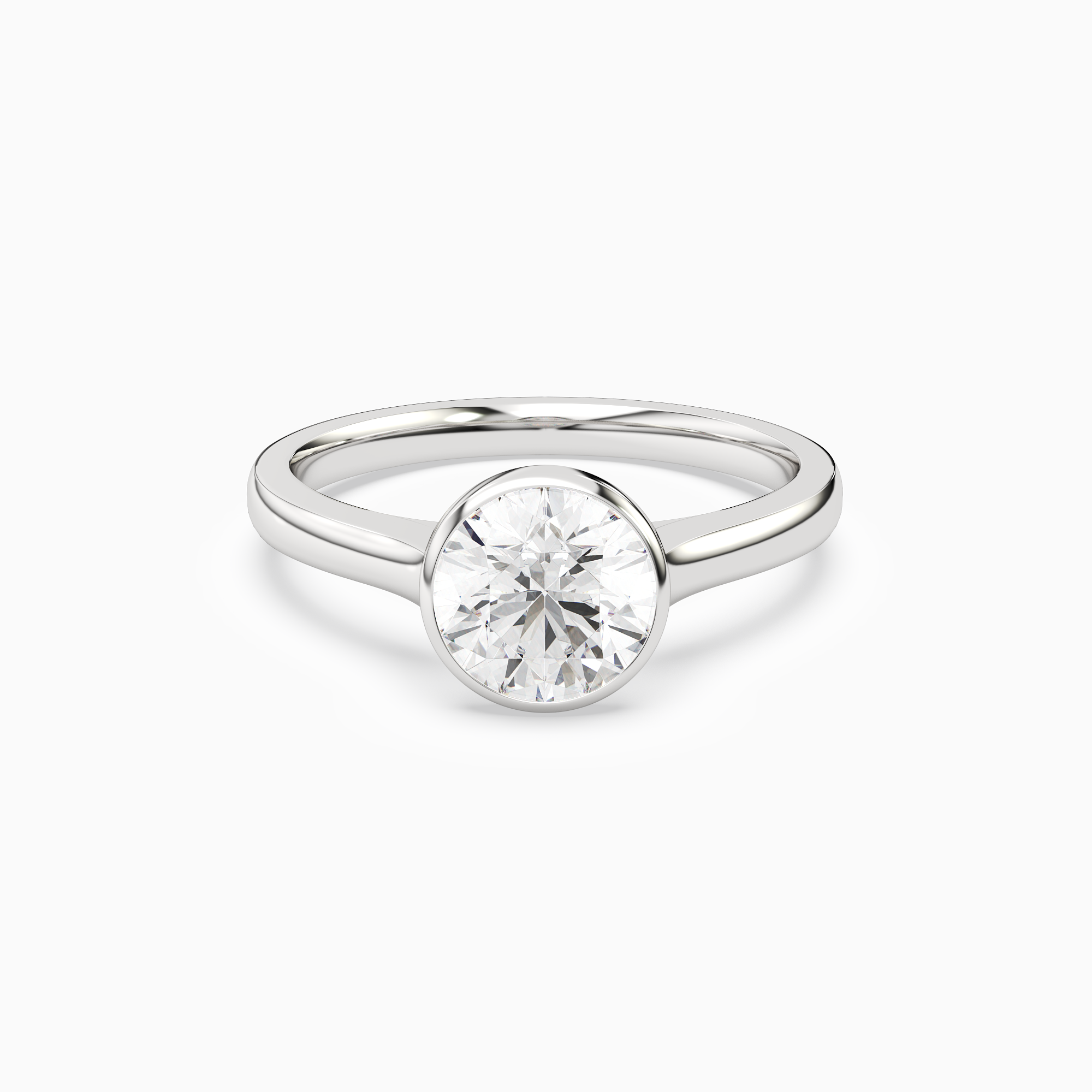 Round Medium Tapered Bezel Solitaire in 14K White Gold main white