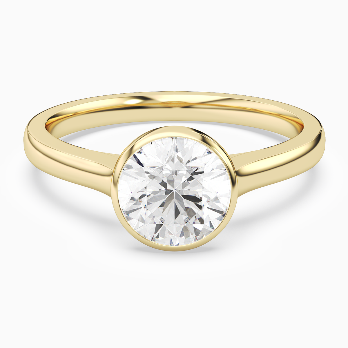Round Medium Tapered Bezel Solitaire in 18K Yellow Gold main white