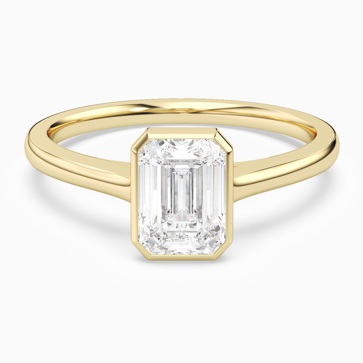 Emerald Slim Tapered Bezel Solitaire in 14K Yellow Gold main white