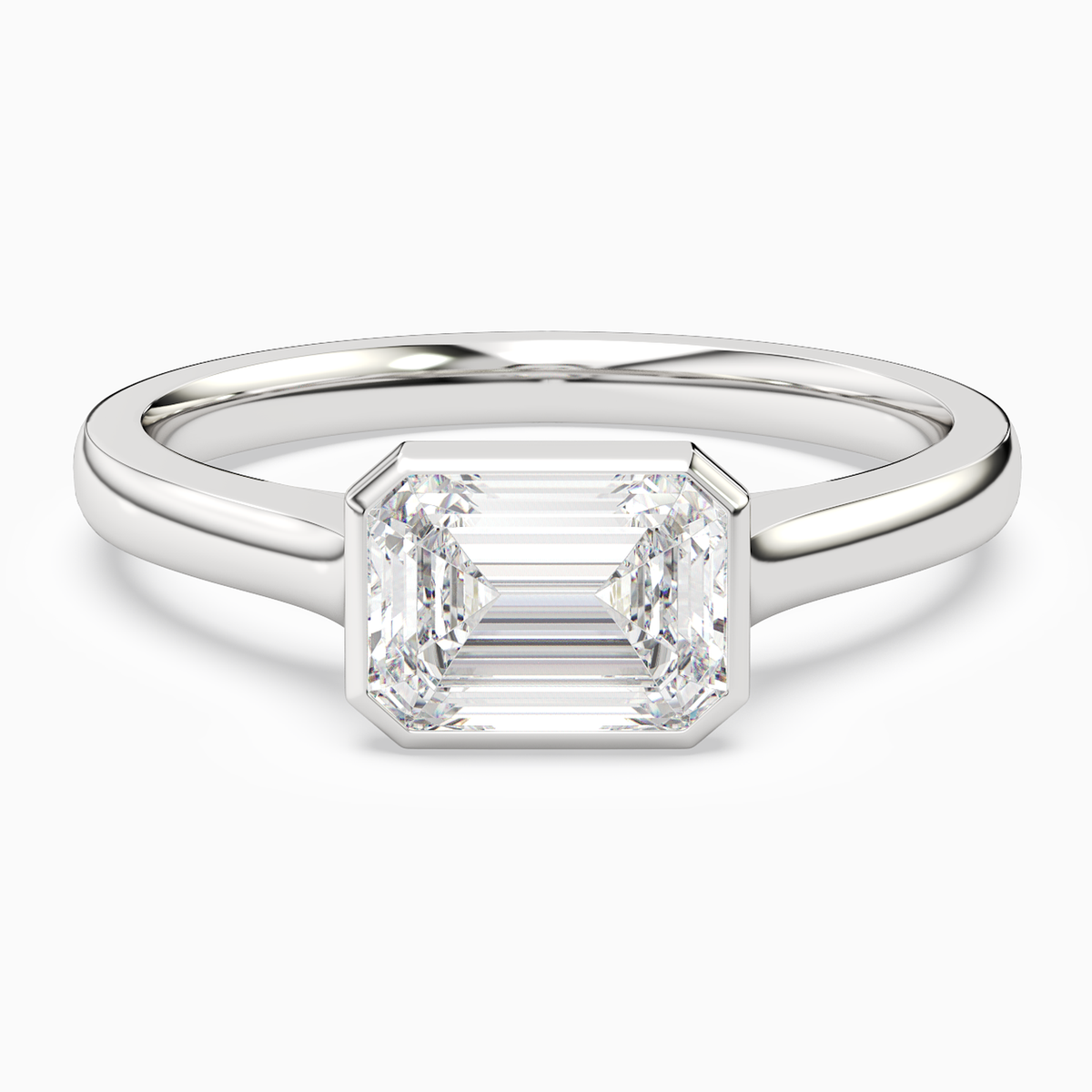 Emerald East-West Bezel Solitaire in 14K White Gold main white