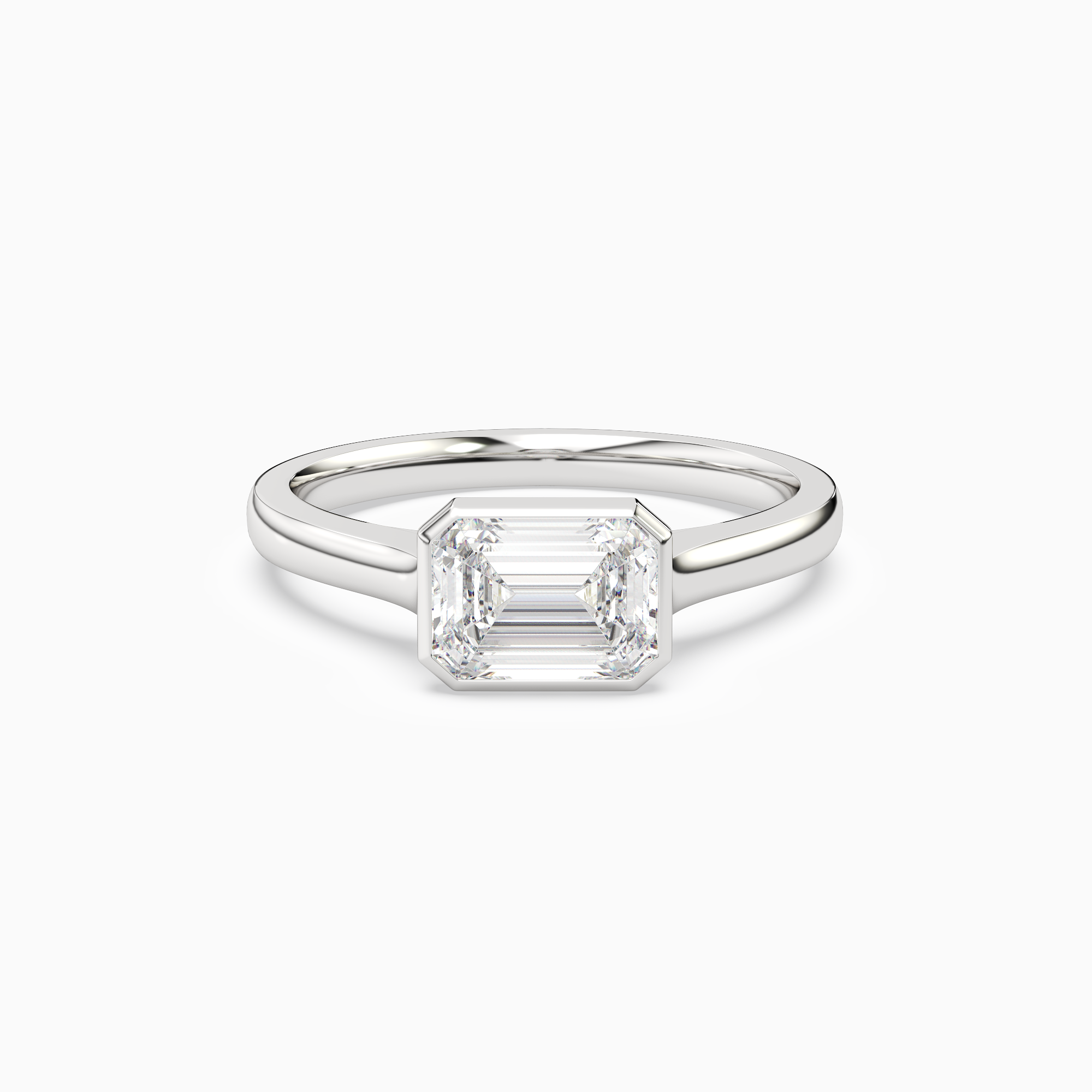 Emerald East-West Bezel Solitaire in 18K White Gold main white