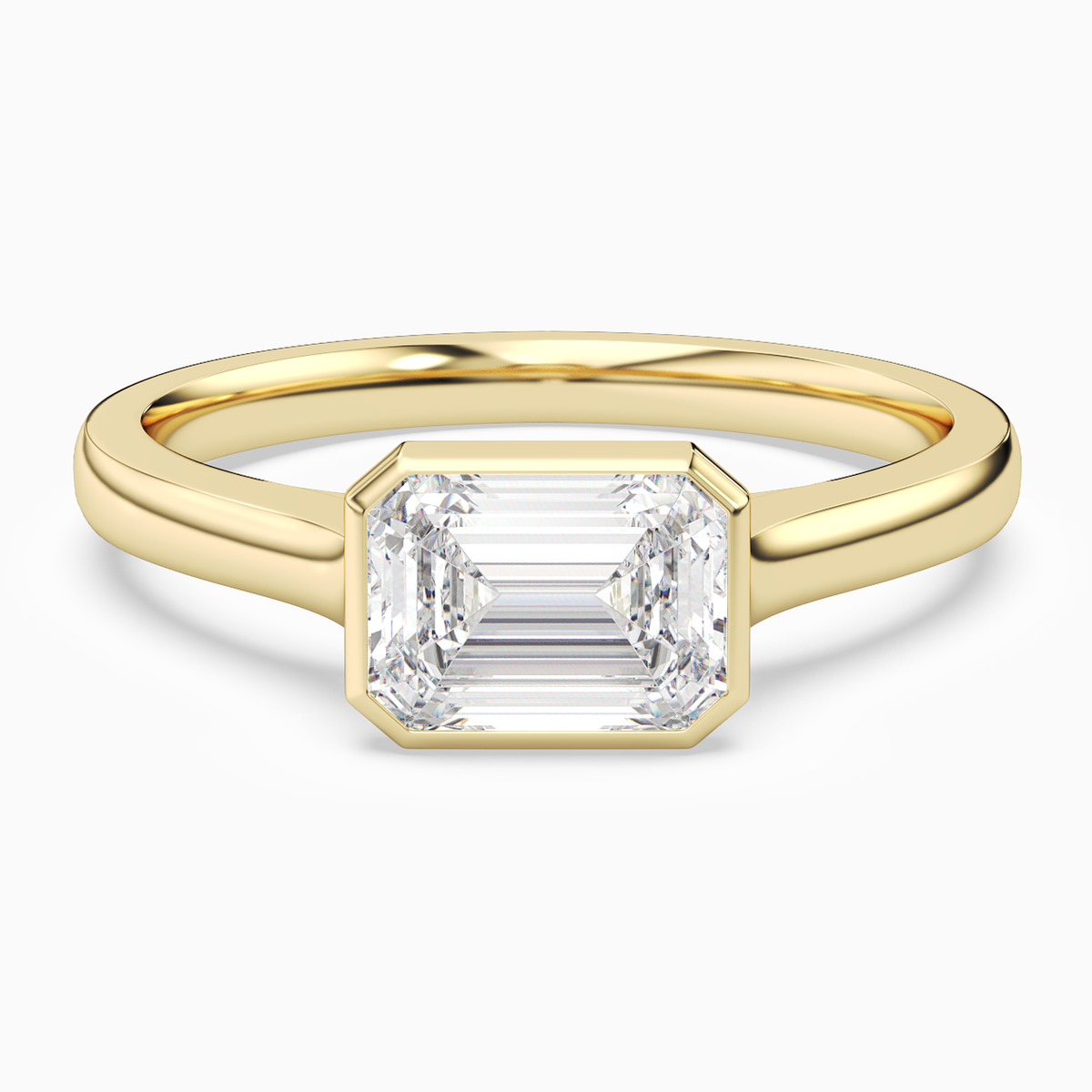 Emerald East-West Bezel Solitaire in 18K Yellow Gold main white