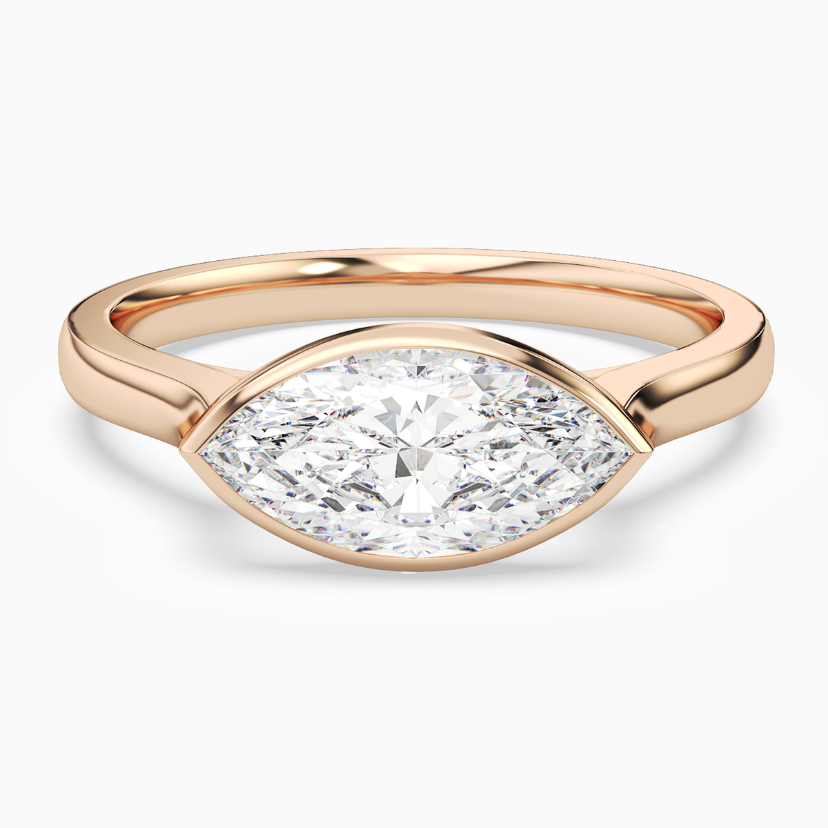 Marquise East-West Bezel Solitaire in 14K Rose Gold main white