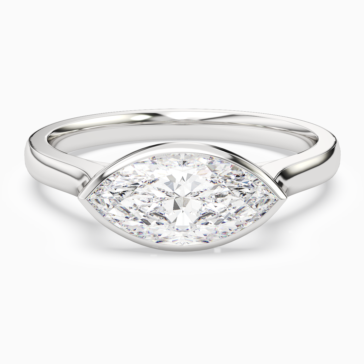 Marquise East-West Bezel Solitaire in 14K White Gold main white