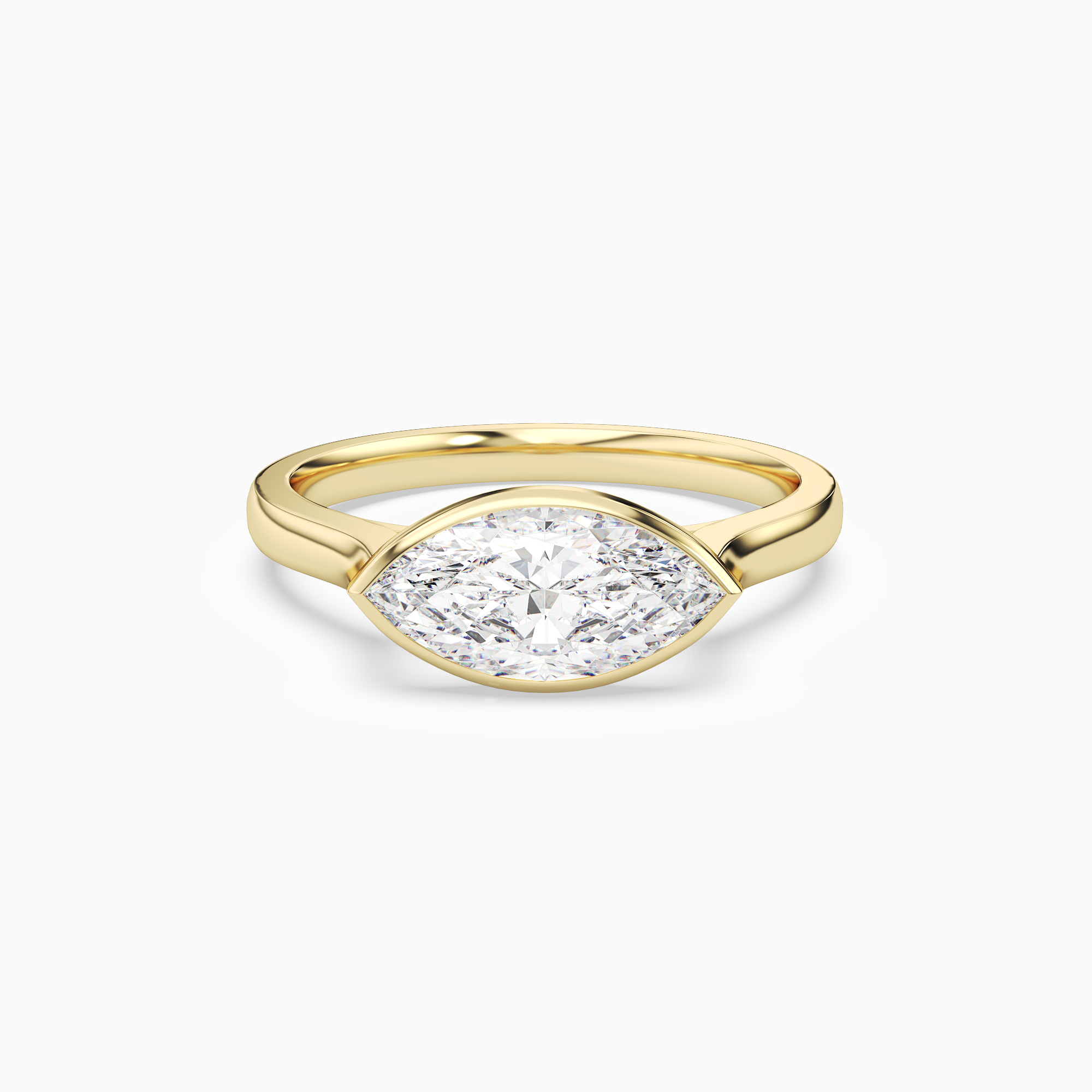 Marquise East-West Bezel Solitaire in 14K Yellow Gold main white