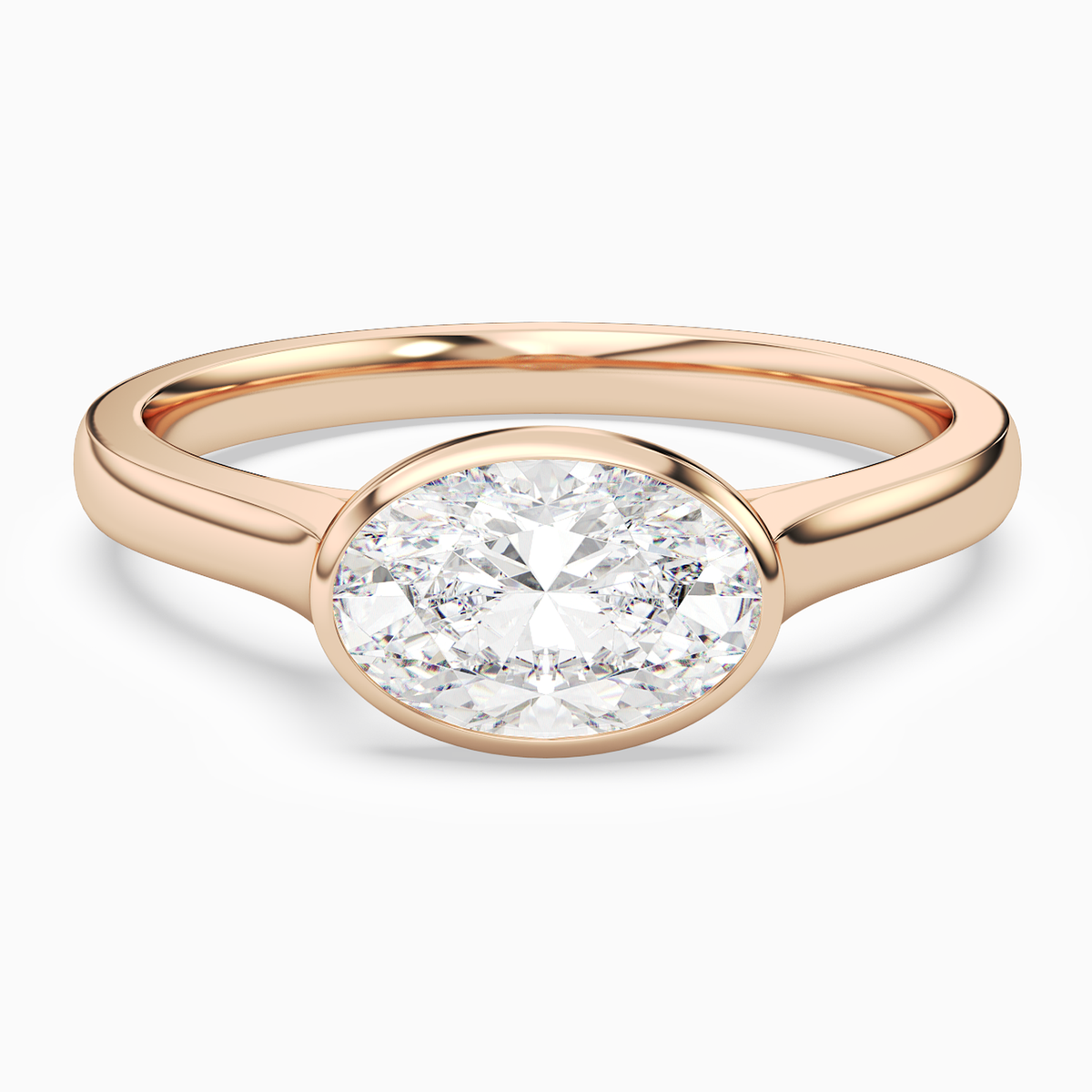 Oval East-West Bezel Solitaire in 14K Rose Gold main white