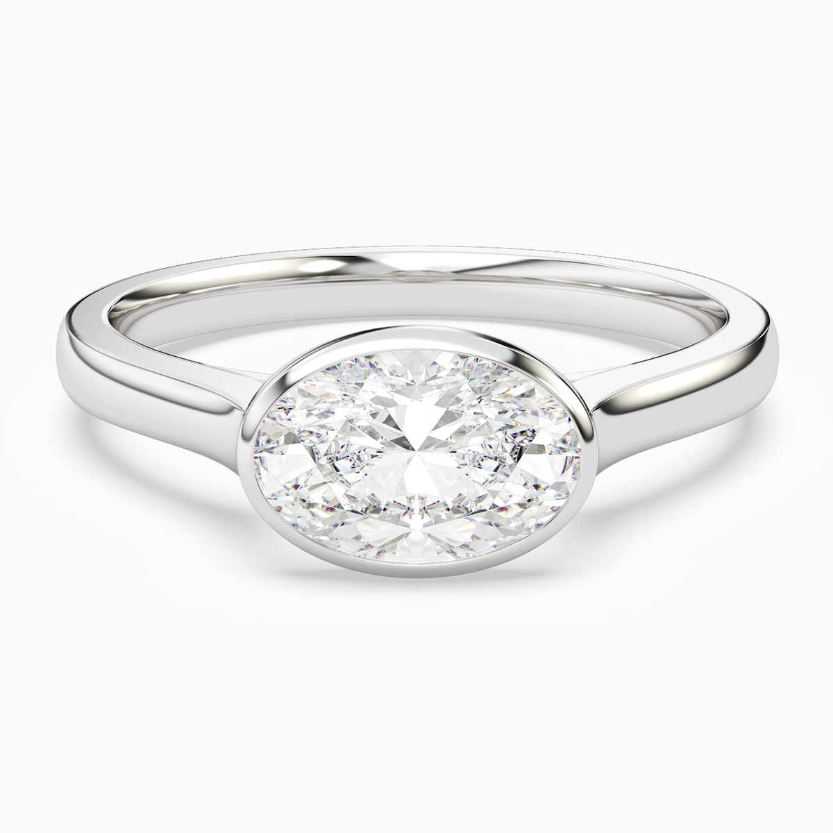 Oval East-West Bezel Solitaire in 14K White Gold main white