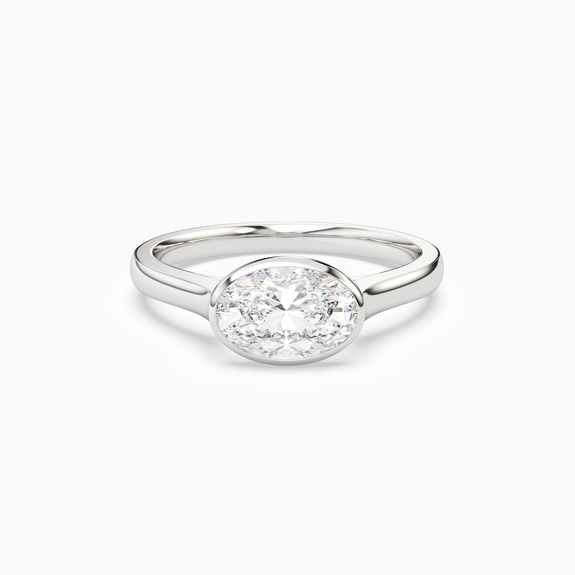 Oval East-West Bezel Solitaire in 18K White Gold main white