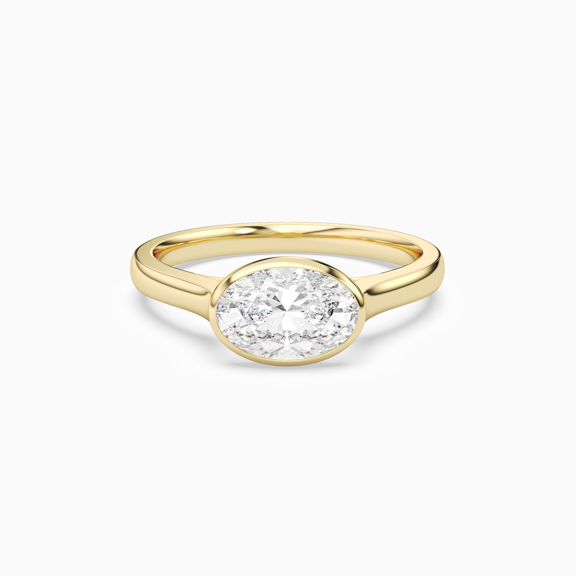 Oval East-West Bezel Solitaire in 18K Yellow Gold main white