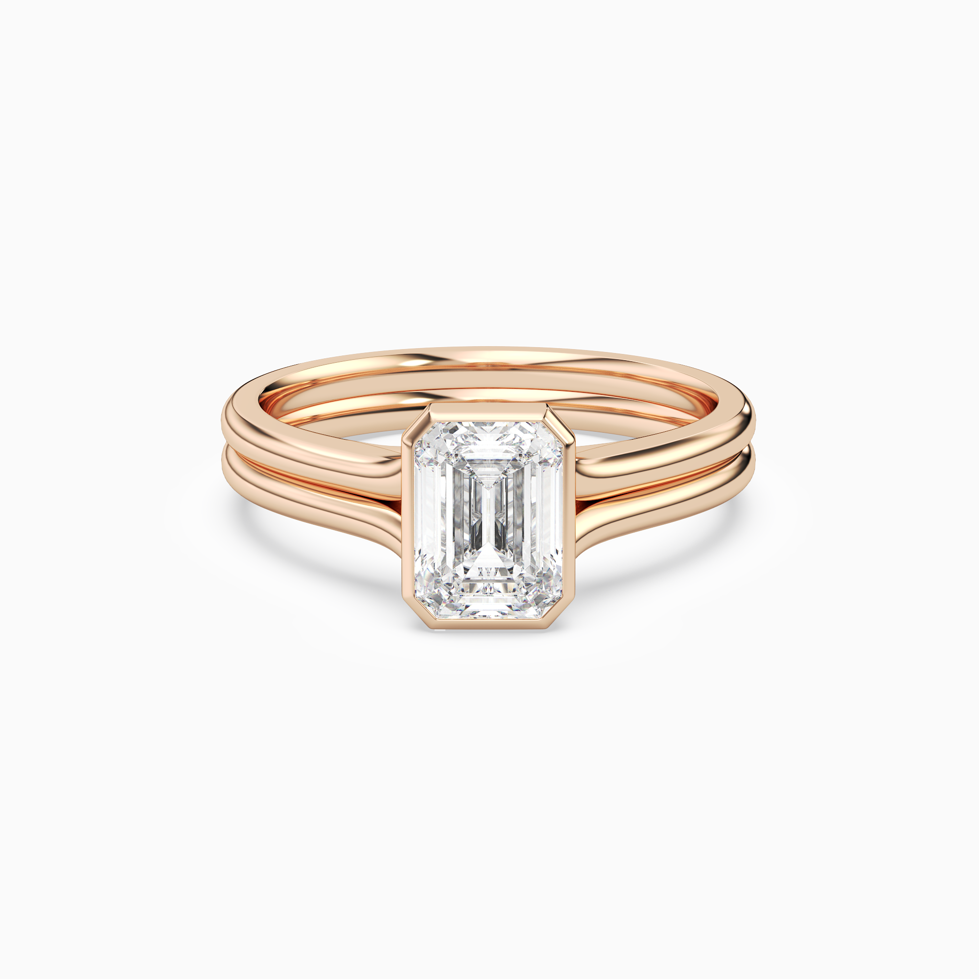 Emerald Stacked Band Bezel Solitaire in 14K Rose Gold main white