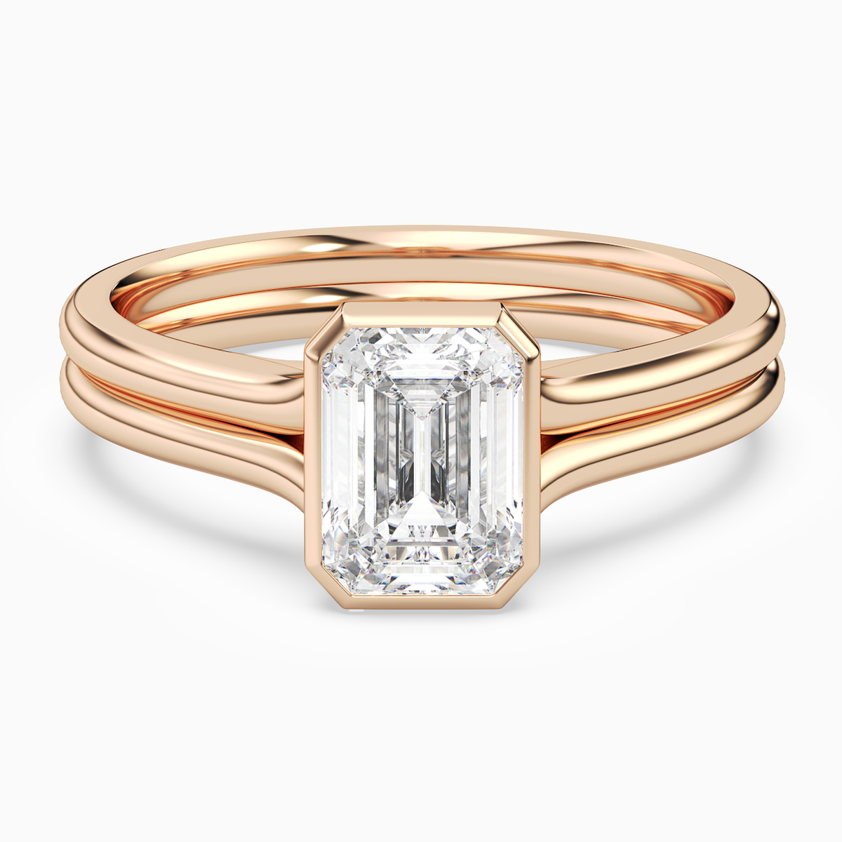 Emerald Stacked Band Bezel Solitaire in 14K Rose Gold main white