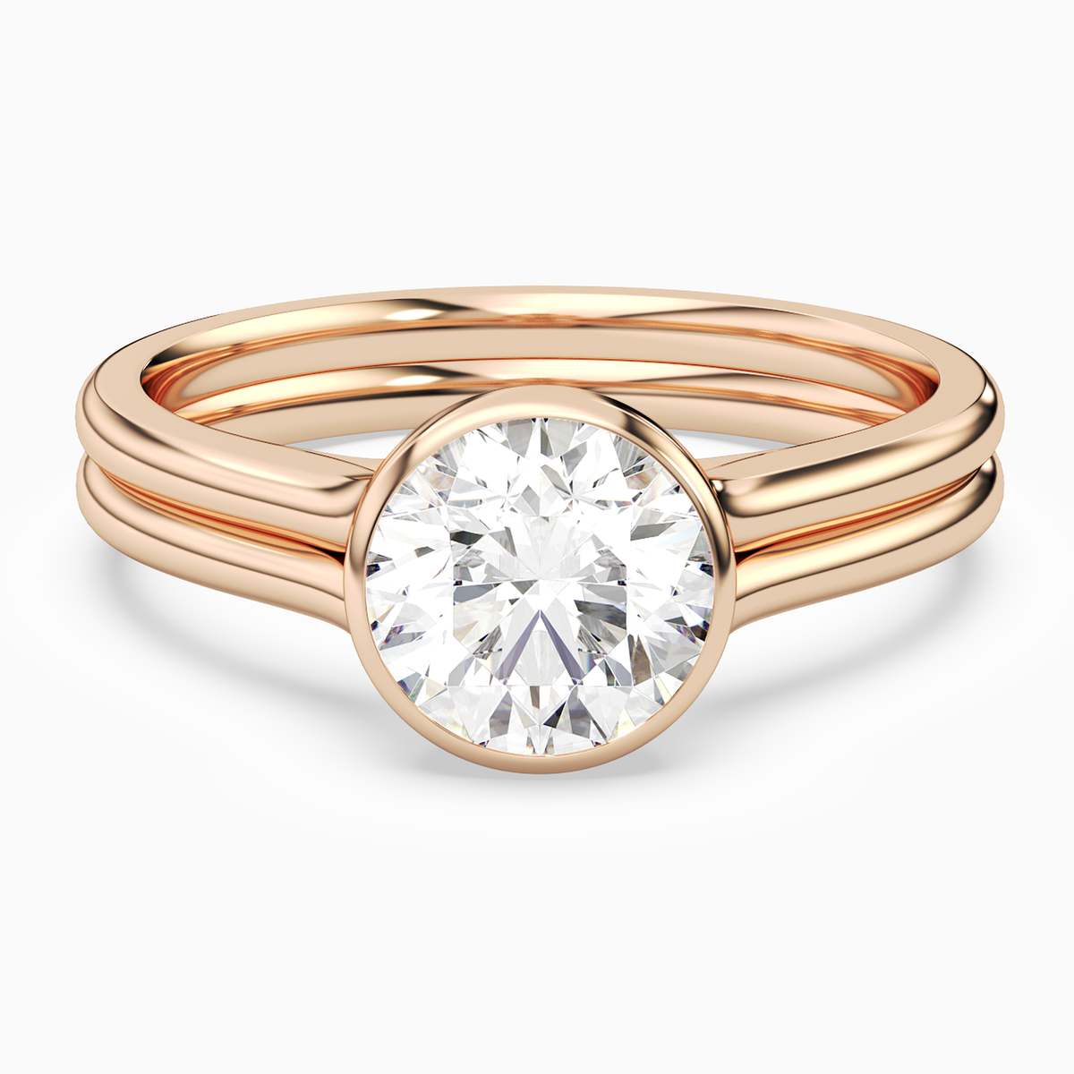 Round Stacked Band Bezel Solitaire in 14K Rose Gold main white