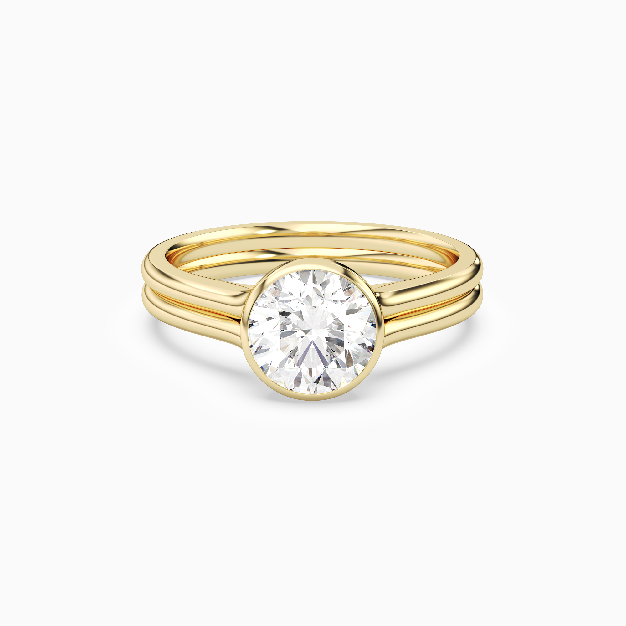 Round Stacked Band Bezel Solitaire in 18K Yellow Gold main white