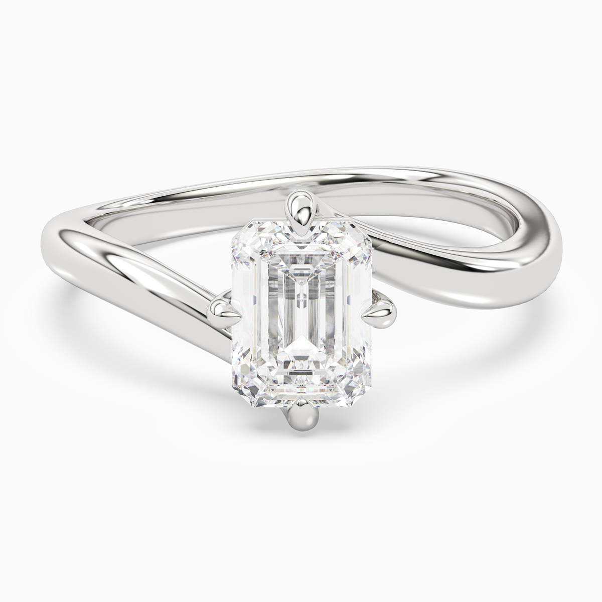 Emerald Open Bypass Solitaire in 14K White Gold main white