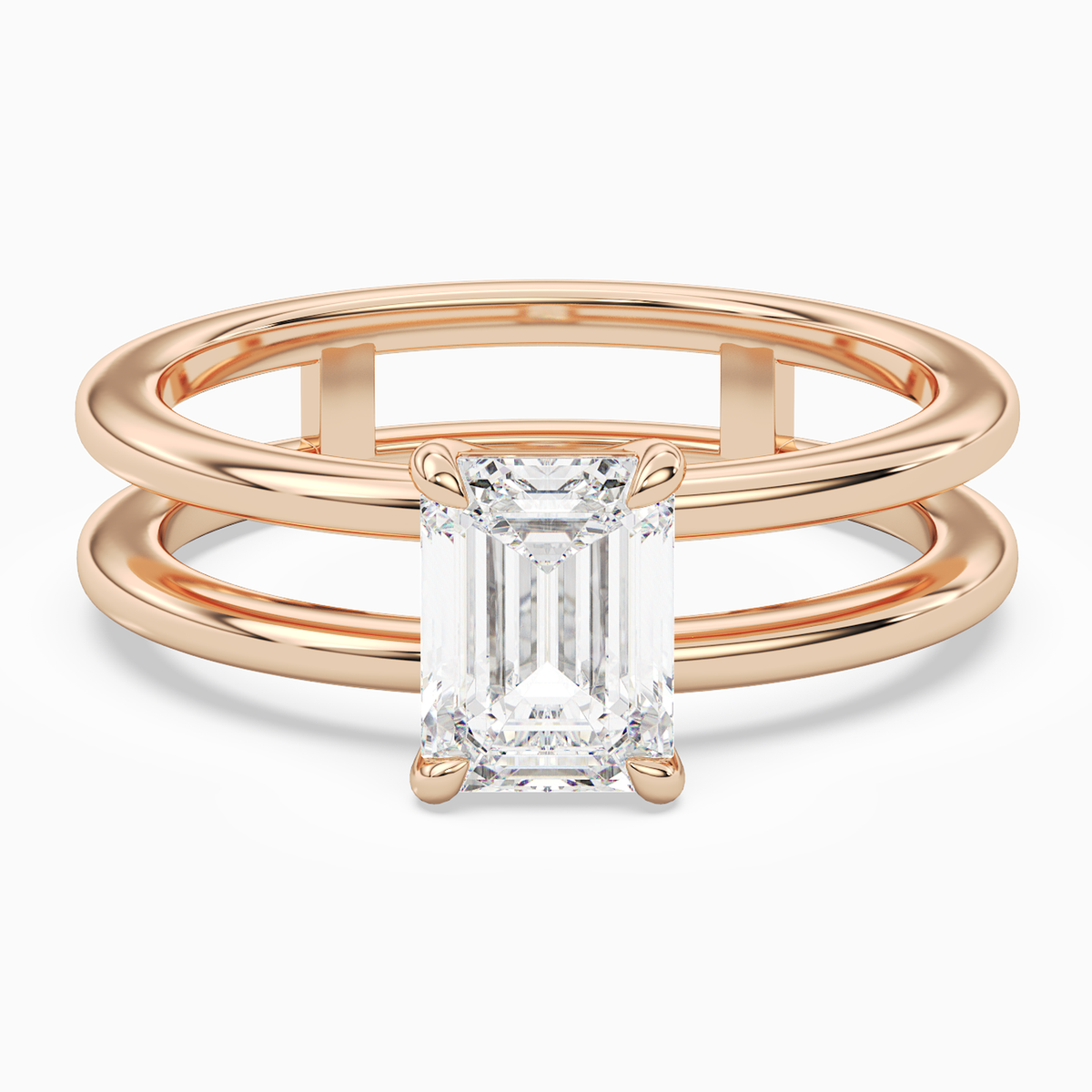 Emerald Open Double Shank Solitaire in 14K Rose Gold main white
