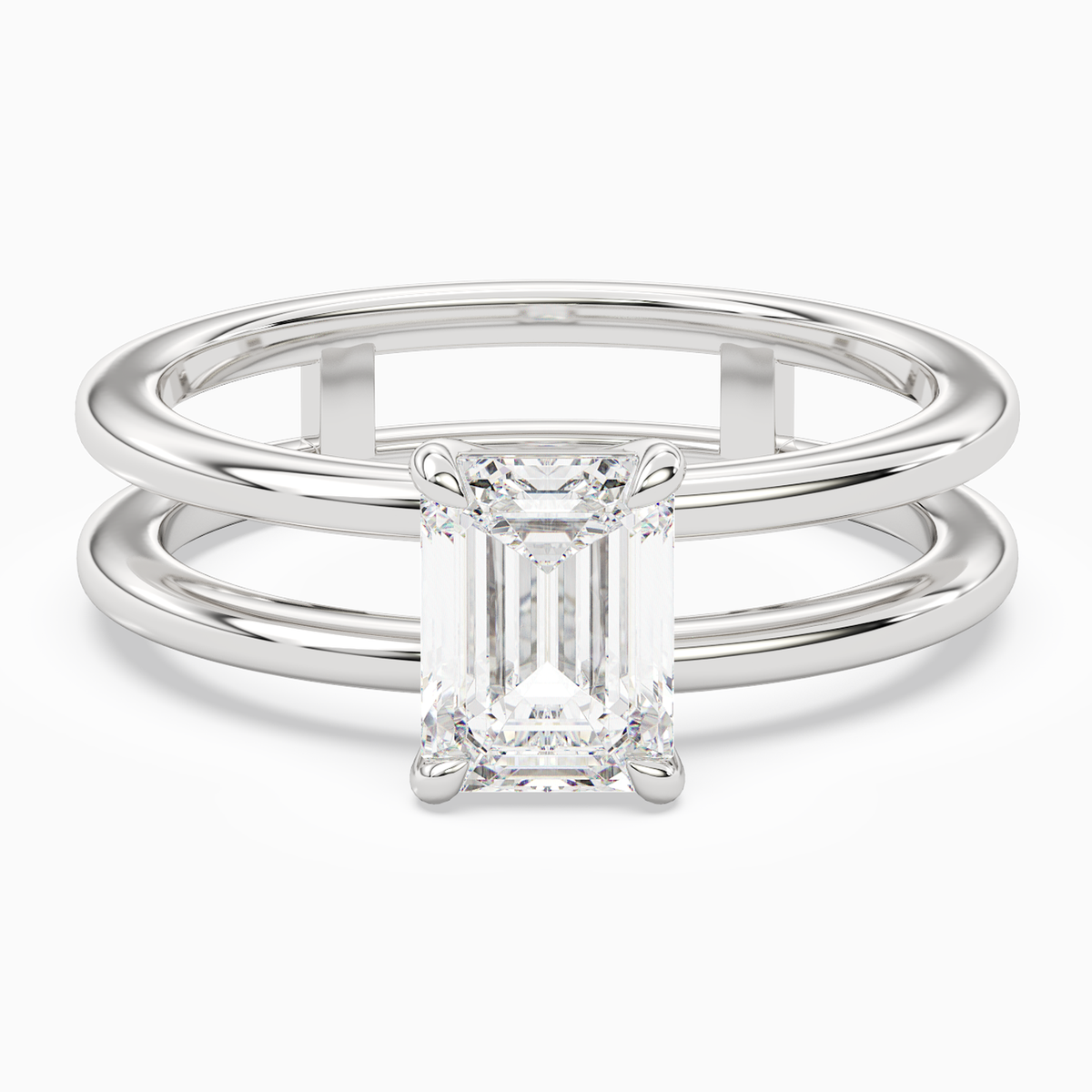Emerald Open Double Shank Solitaire in 14K White Gold main white