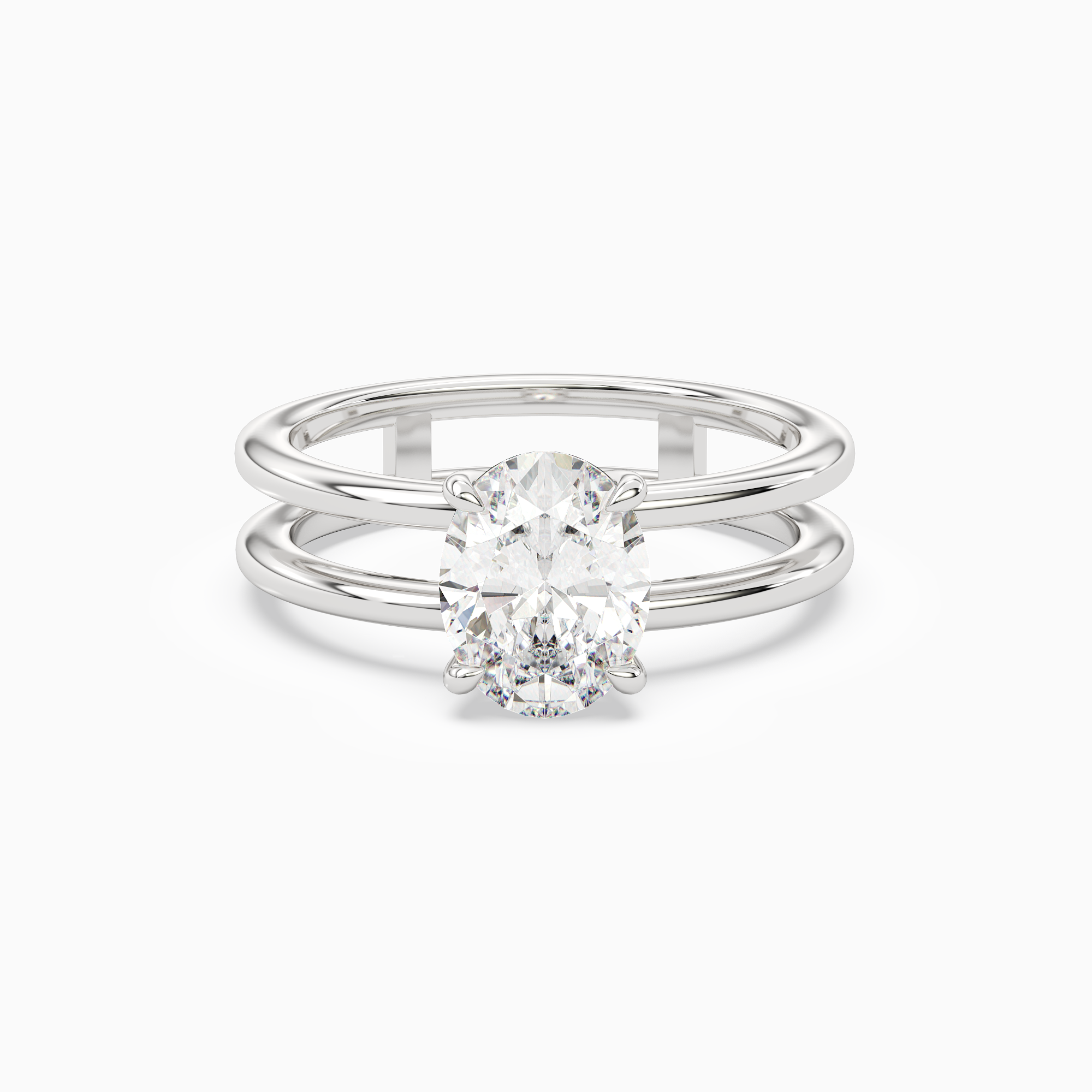 Oval Open Double Shank Solitaire in Platinum main white