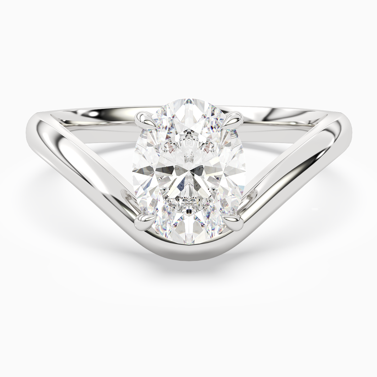 Oval V-Frame Solitaire in 14K White Gold main white